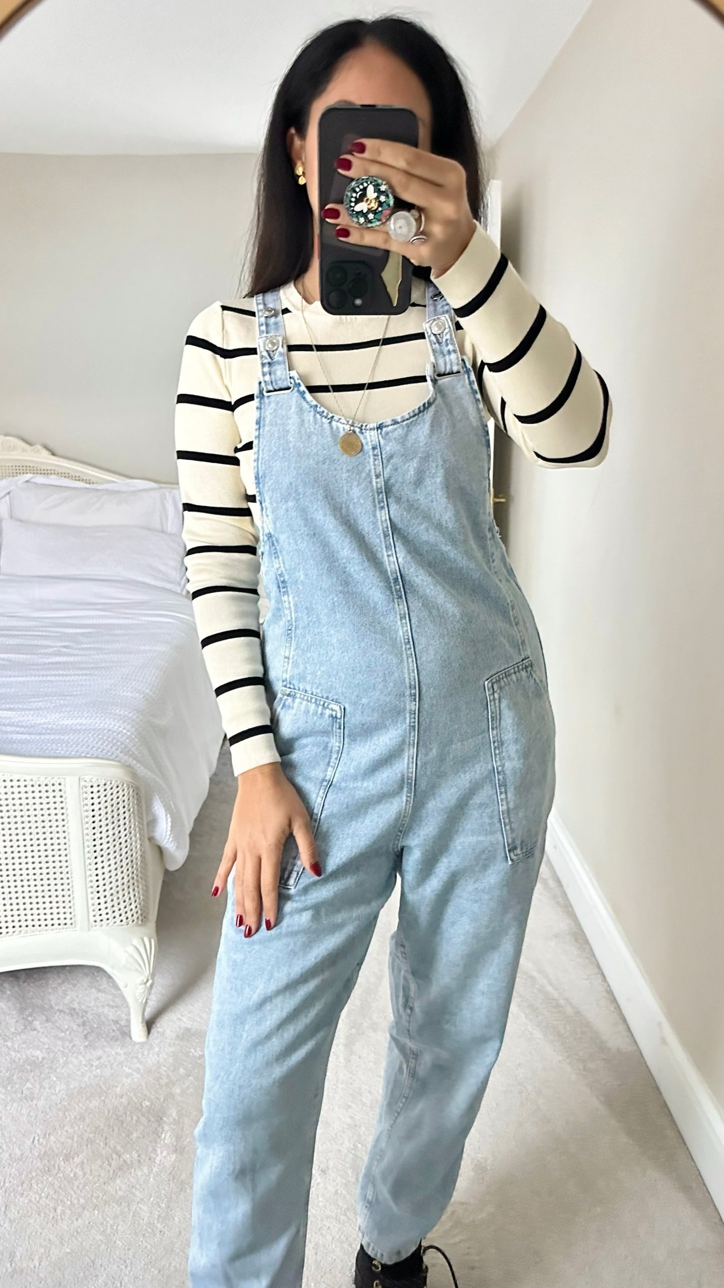 Zara light blue denim dungarees medium M UK 10 vgc