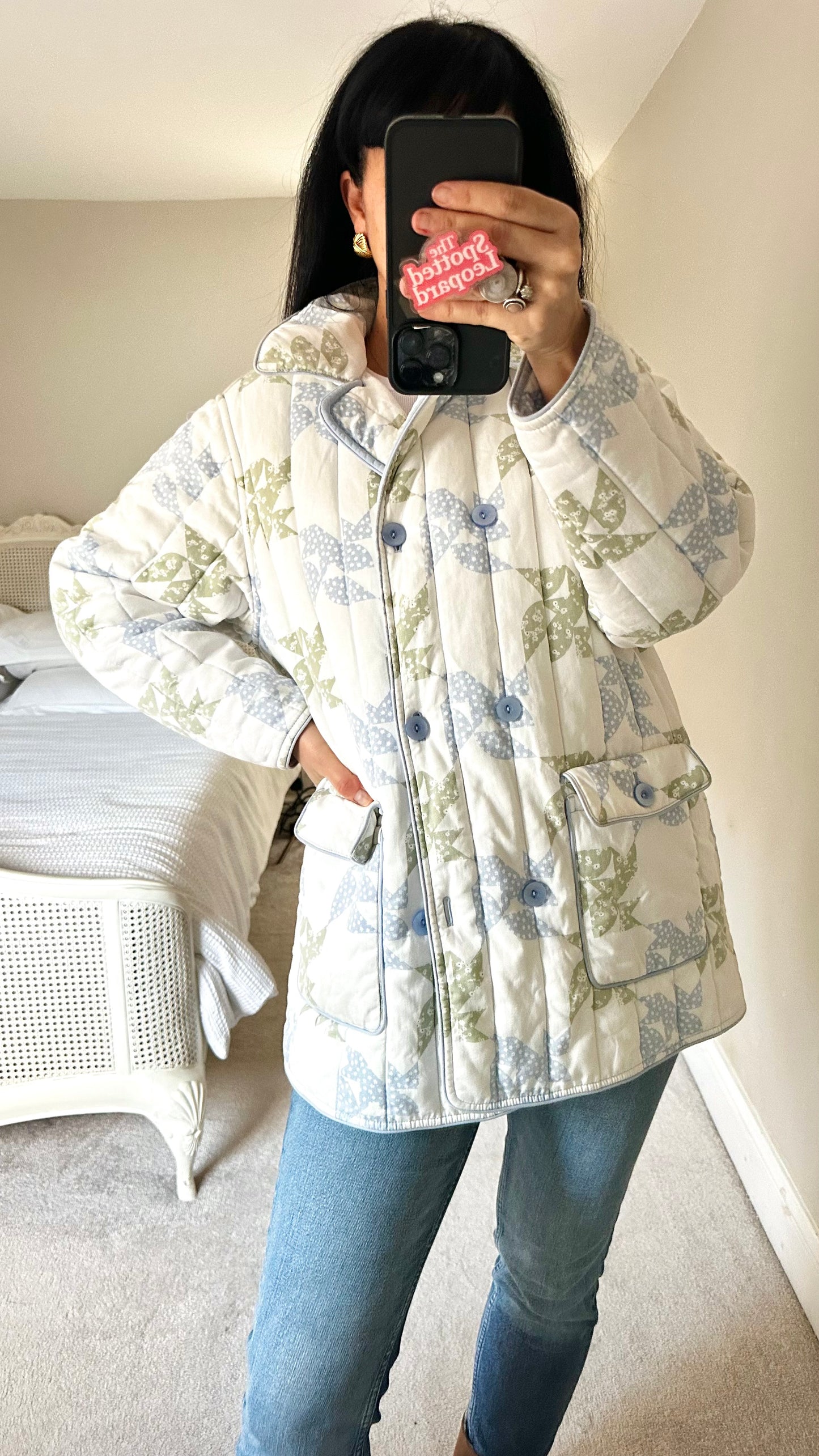 & other stories light blue white quilted jacket coat small UK 8 10 vgc