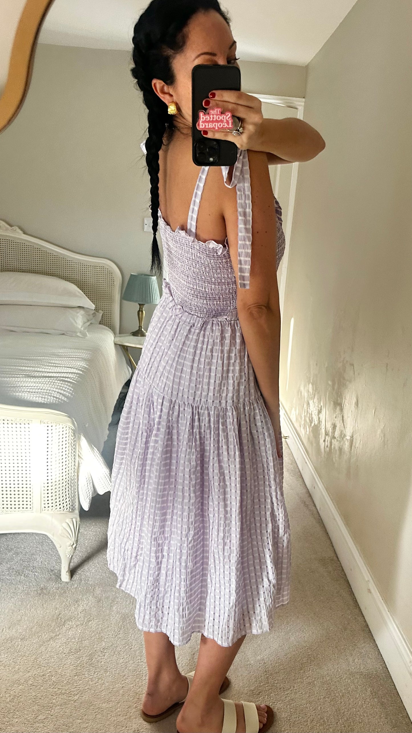 YAS lilac white gingham check midi long maxi dress extra large UK 14-16