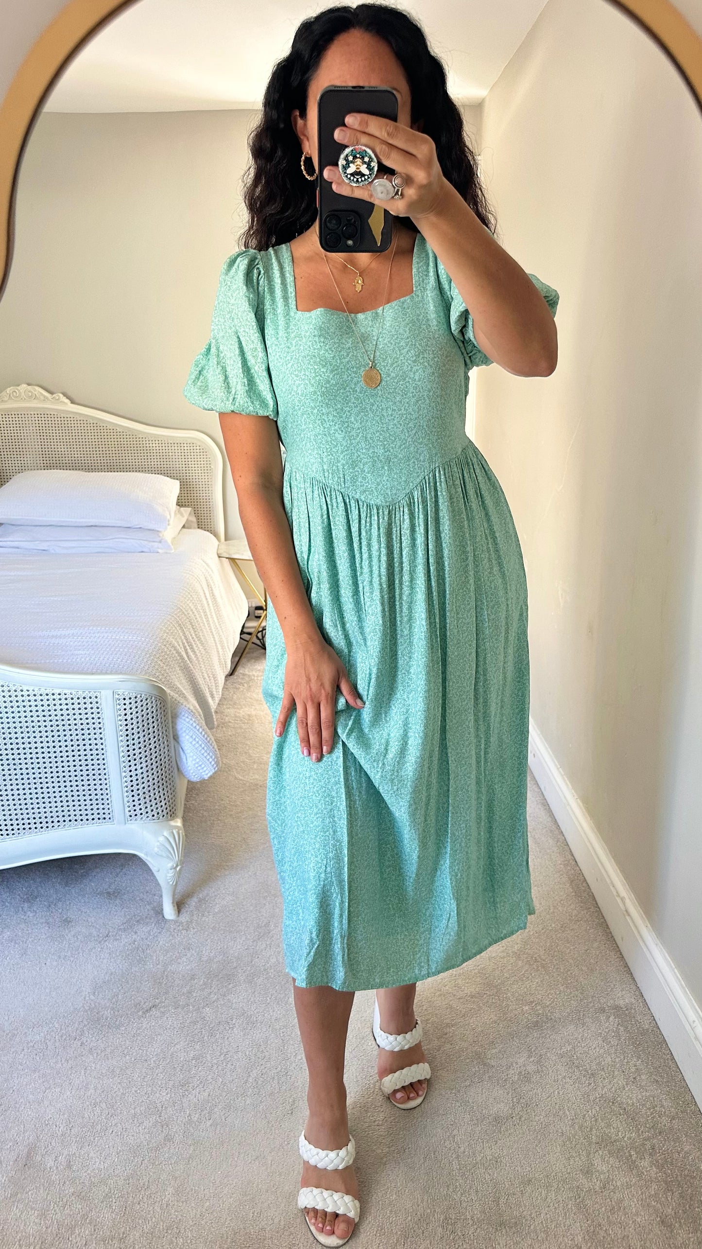 & other stories turquoise green floral midi long dress large UK 12 event vgc