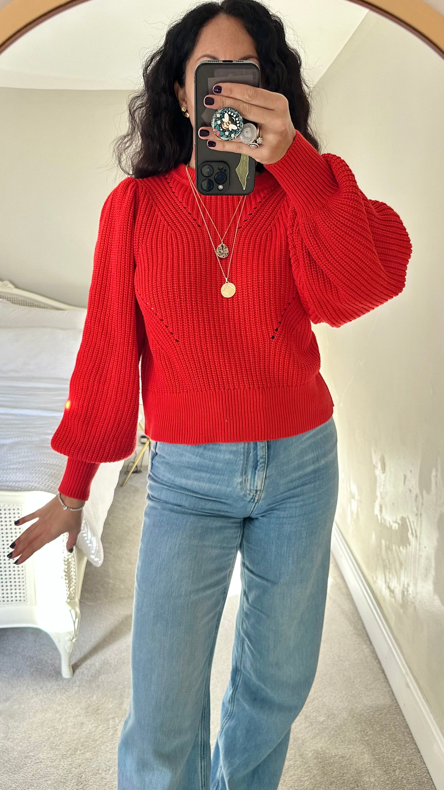 YAS bright red chunky knitted jumper large UK 12-14 vgc