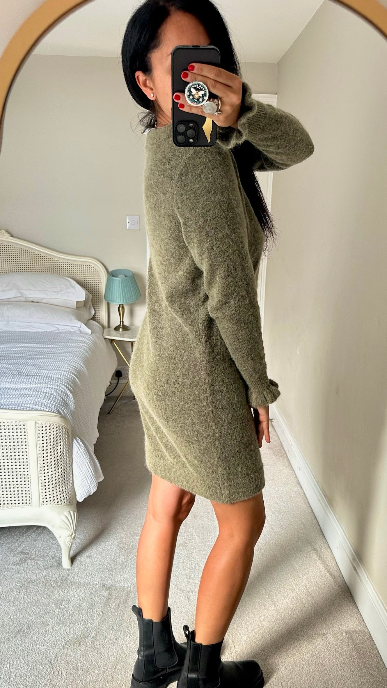 Selected femme khaki olive green knitted jumper dress alpaca blend medium UK 10 vgc w25