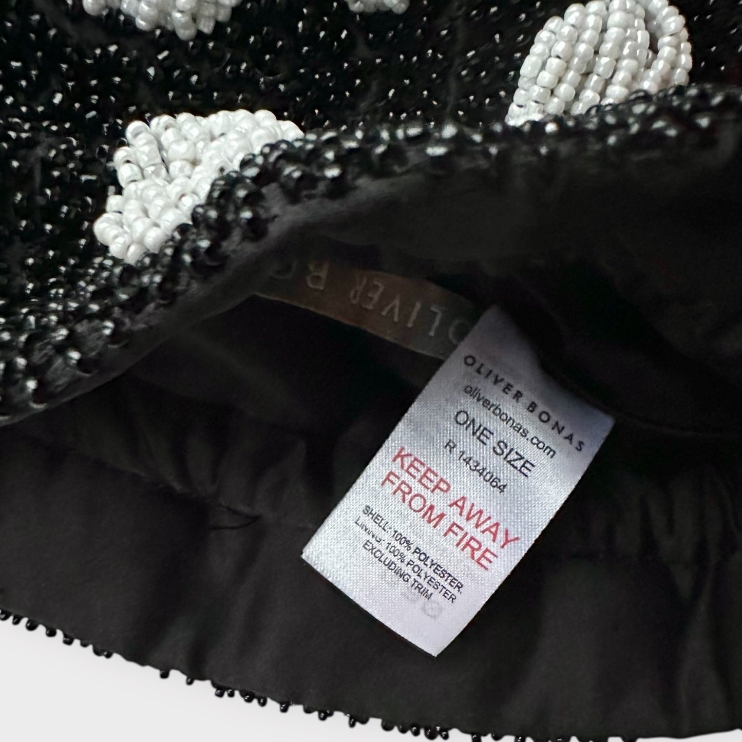 Oliver Bonas black white polka dot sequin beaded mini drawstring handbag small vgc