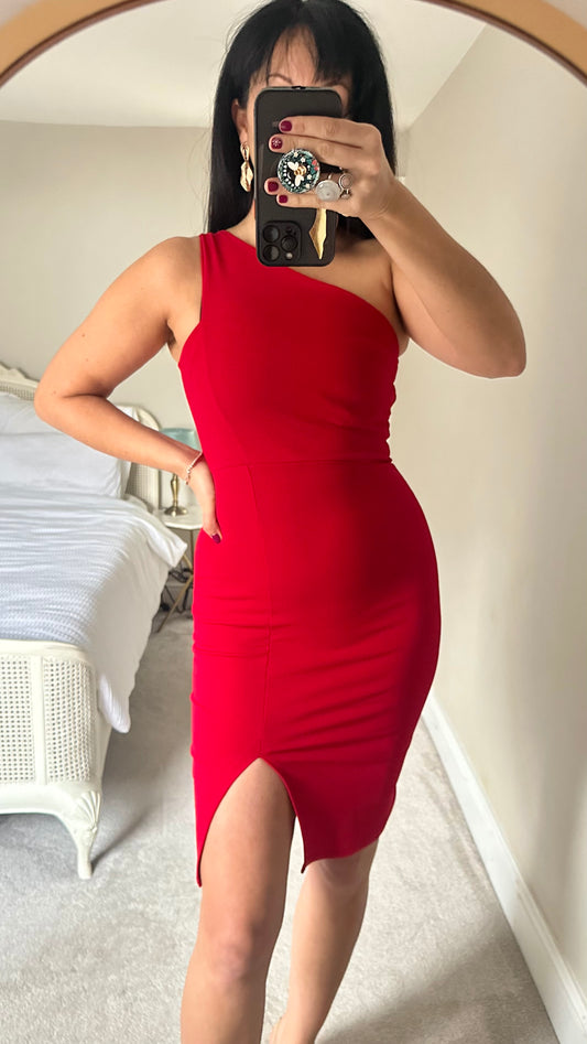 Femme Luxe Red one shoulder mini dress new bnwt small UK 8