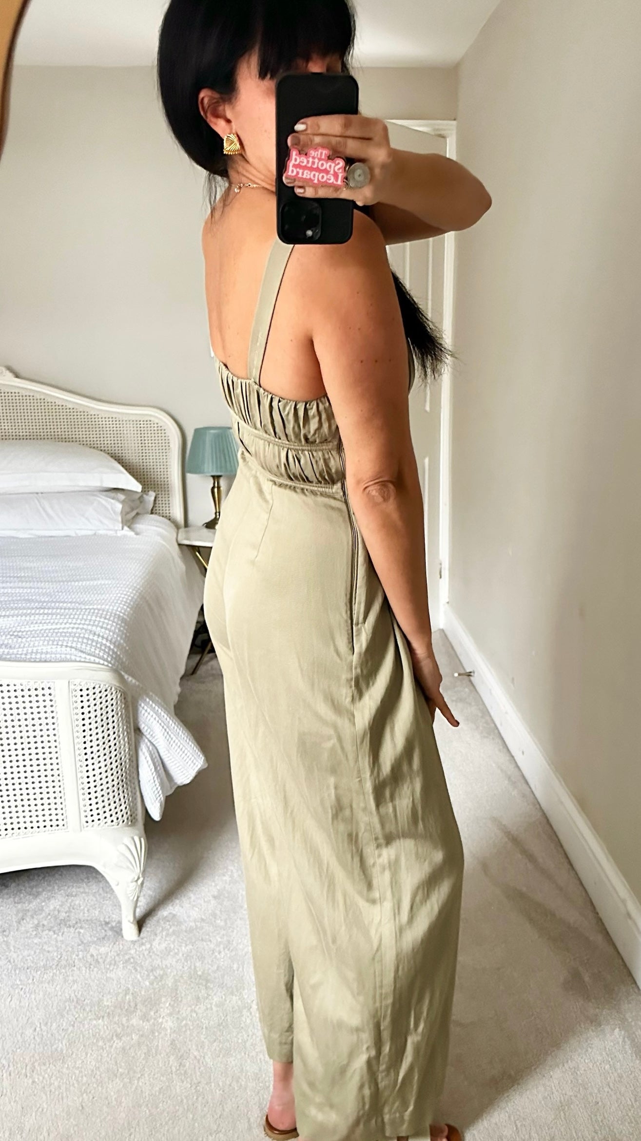 & other stories khaki green stone linen blend jumpsuit small UK 8-10 vgc