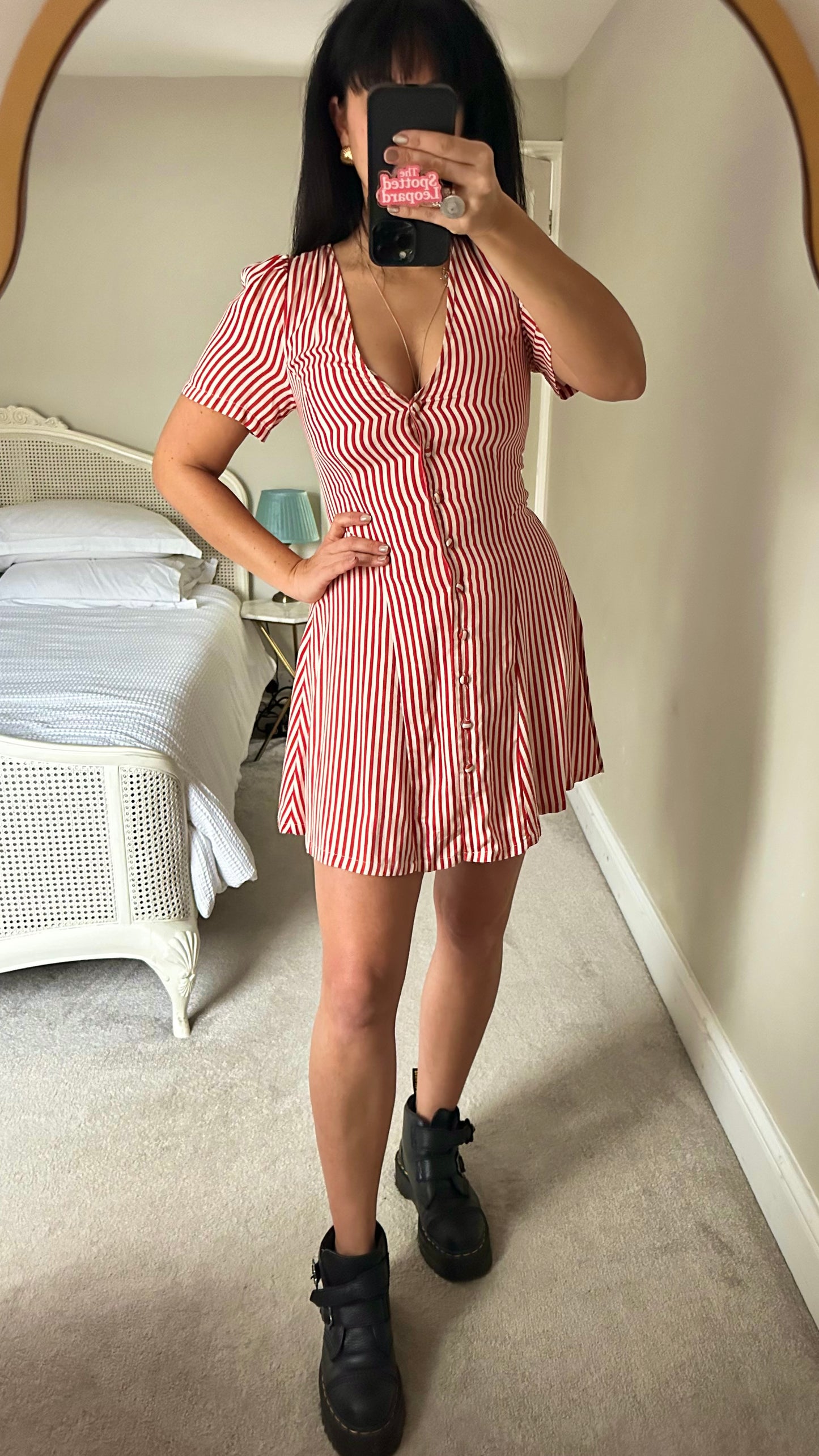 Nobody’s Child red cream candy stripe mini button up dress small medium UK 8 12 new bnwt