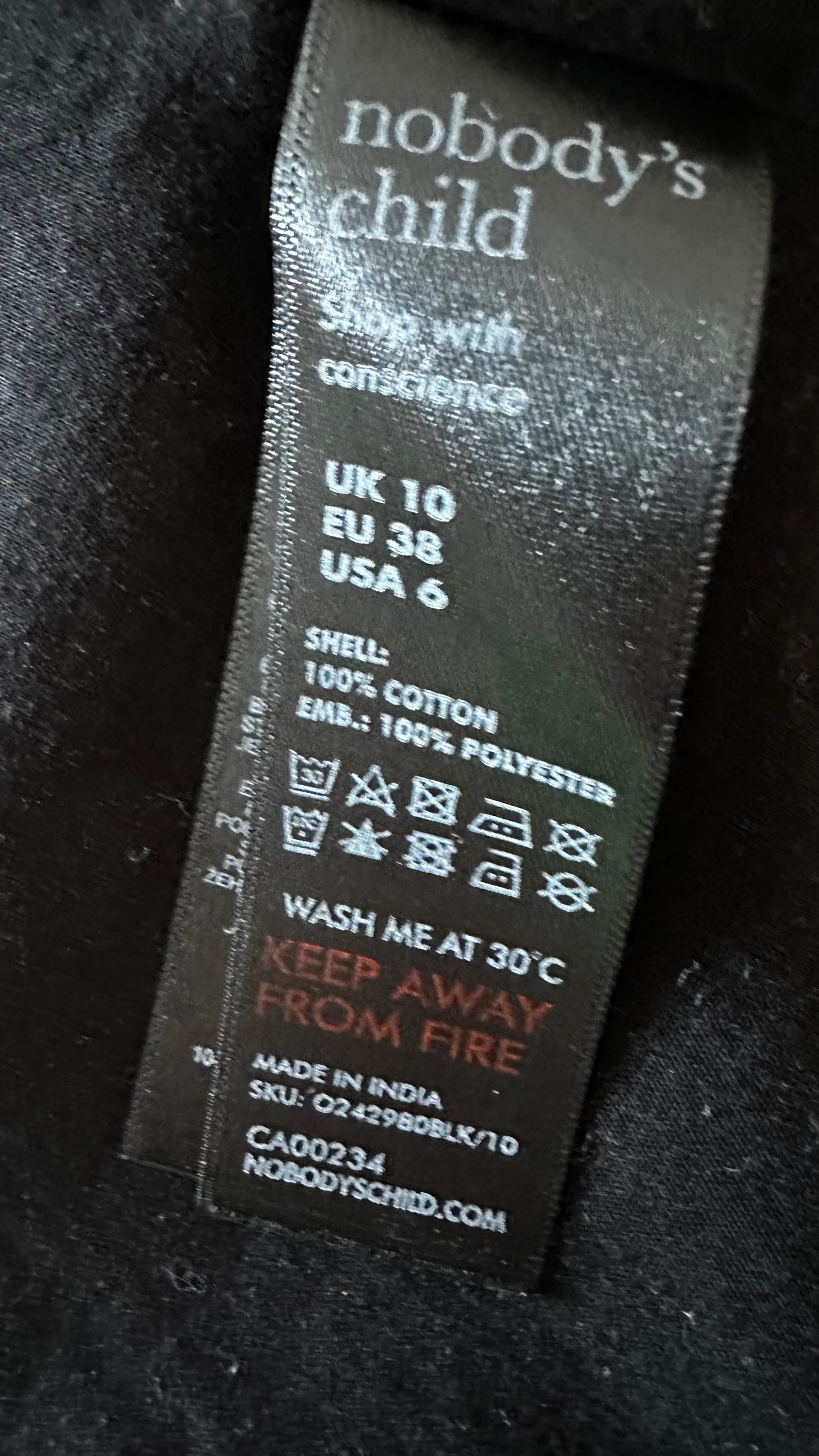 Nobodys child black cotton embroidered waistcoat top small UK 10 vgc