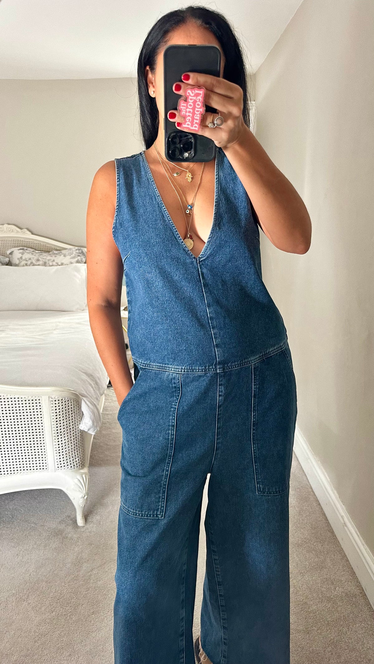 Selected Femme @ Anthropologie denim jeans v neck jumpsuit trousersuit medium UK 12 new