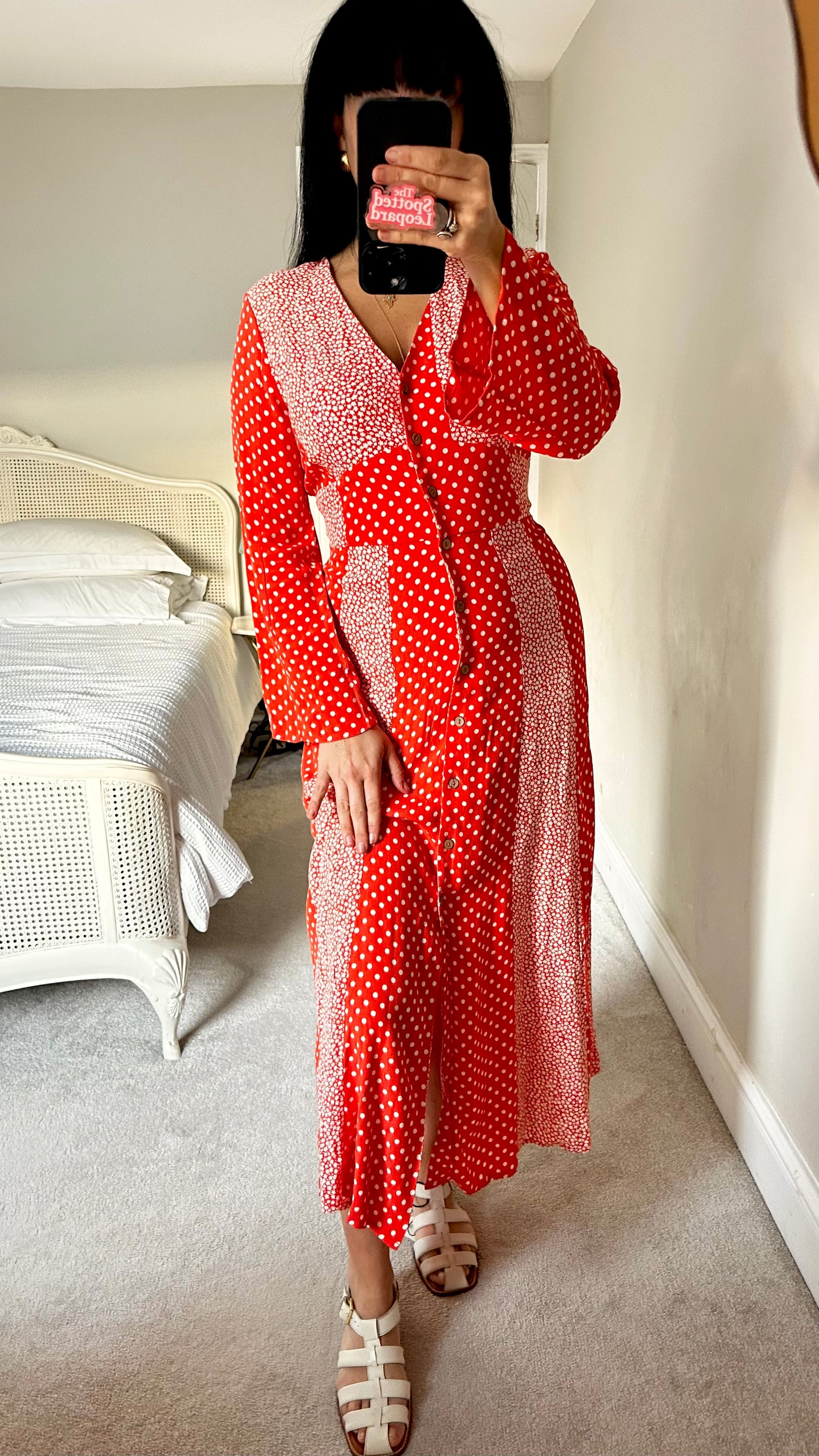 YAS Coral Orange Red cream daisy midi long dress small UK 8-10 new bnwt