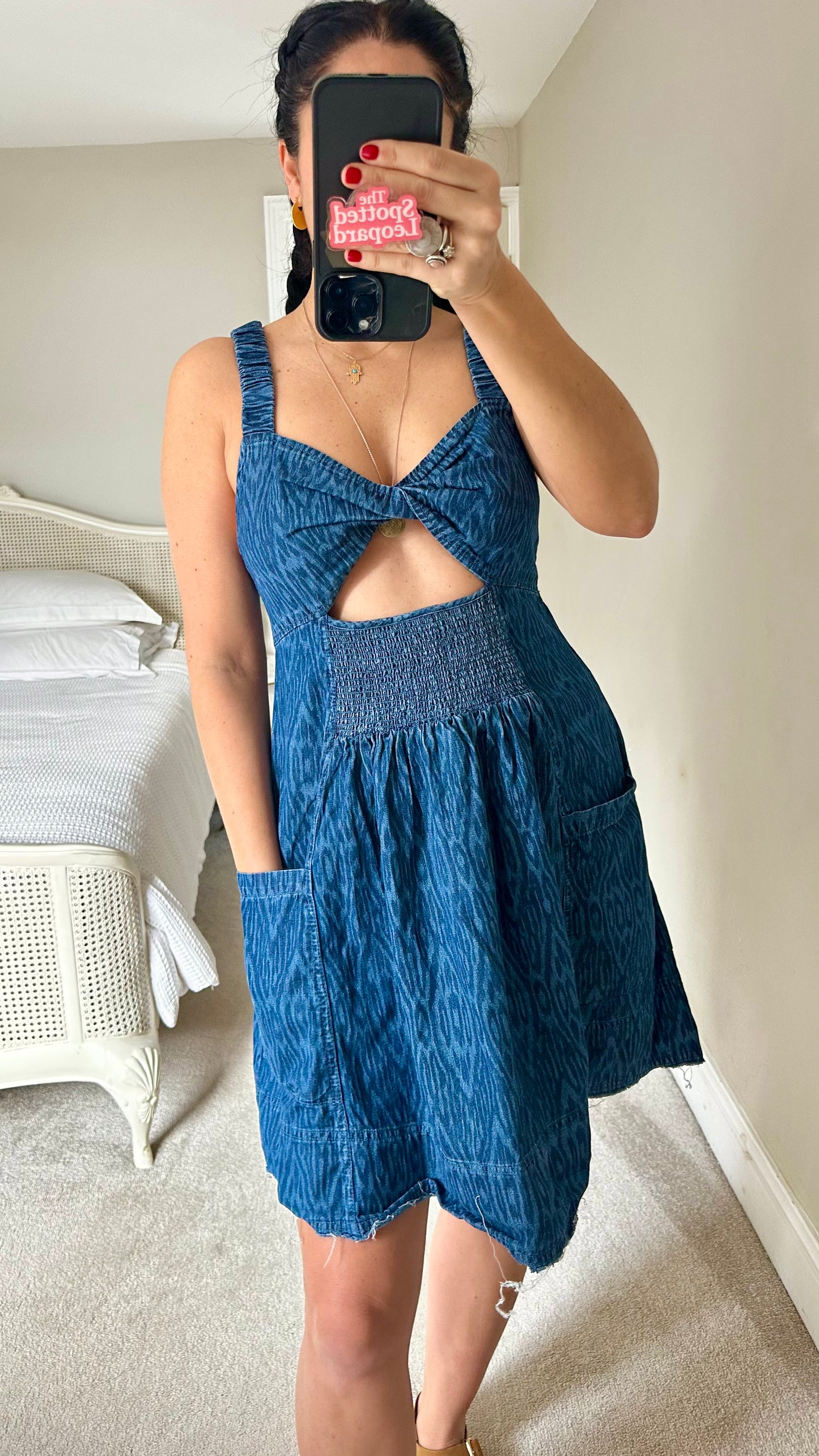 Pilcro @ Anthropologie blue denim animal print mini holiday casual dress medium UK 12-14 vgc
