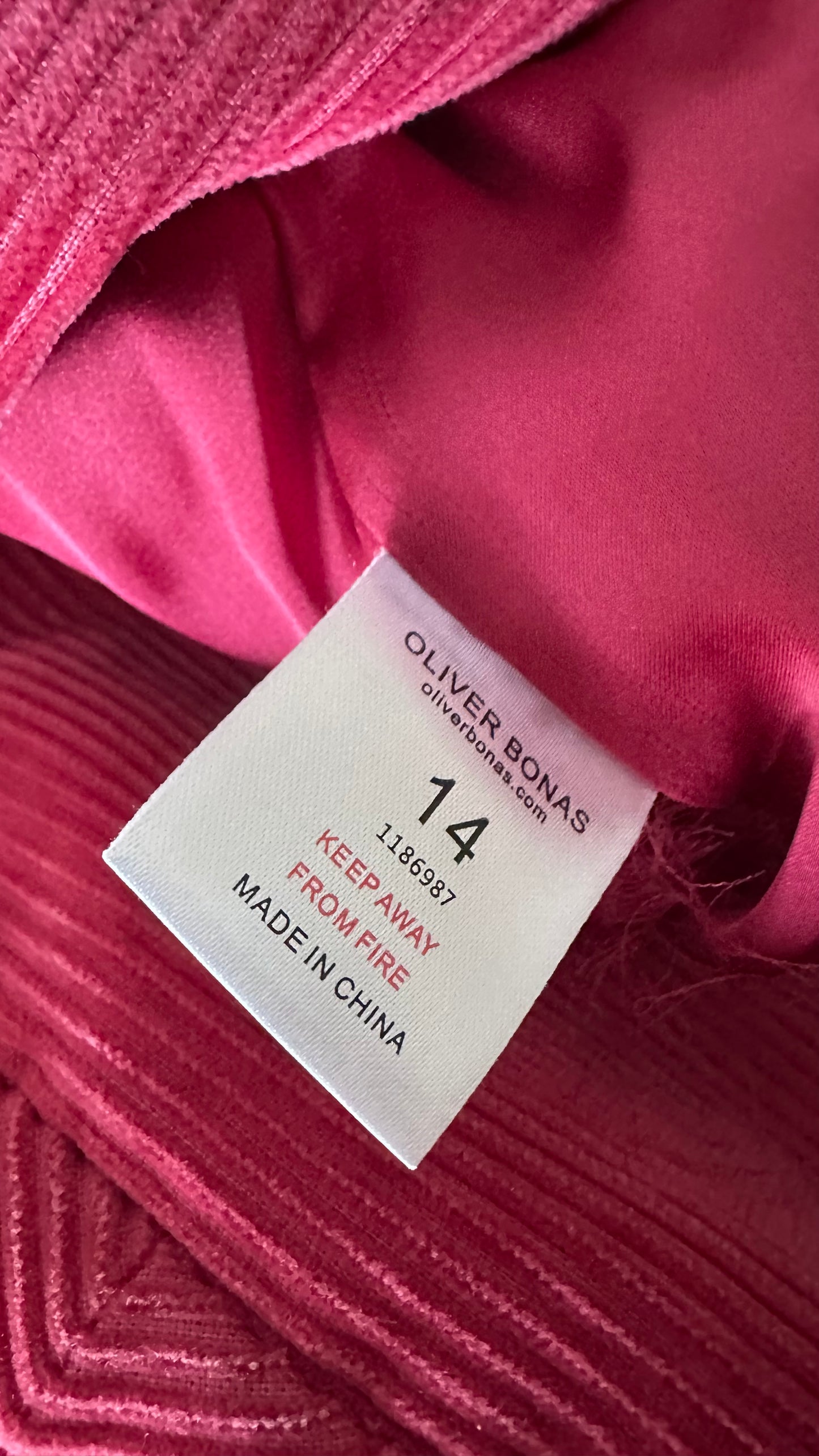 Oliver Bonas pink berry corduroy zip front mid length dress medium UK 14 new bnwot