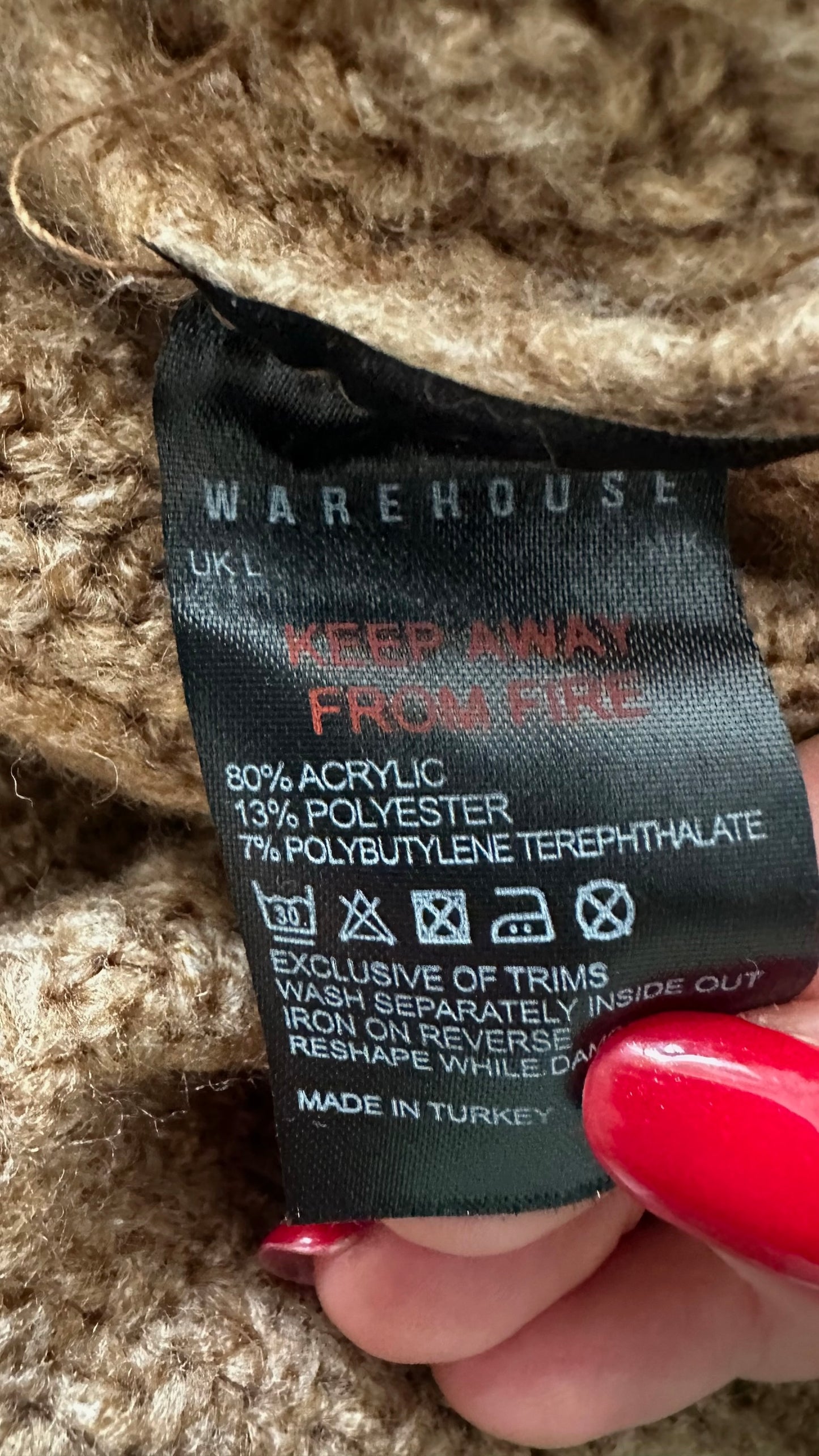 Warehouse beige tan brown knit tabard vest waistcoat large L UK 12 excellent used condition