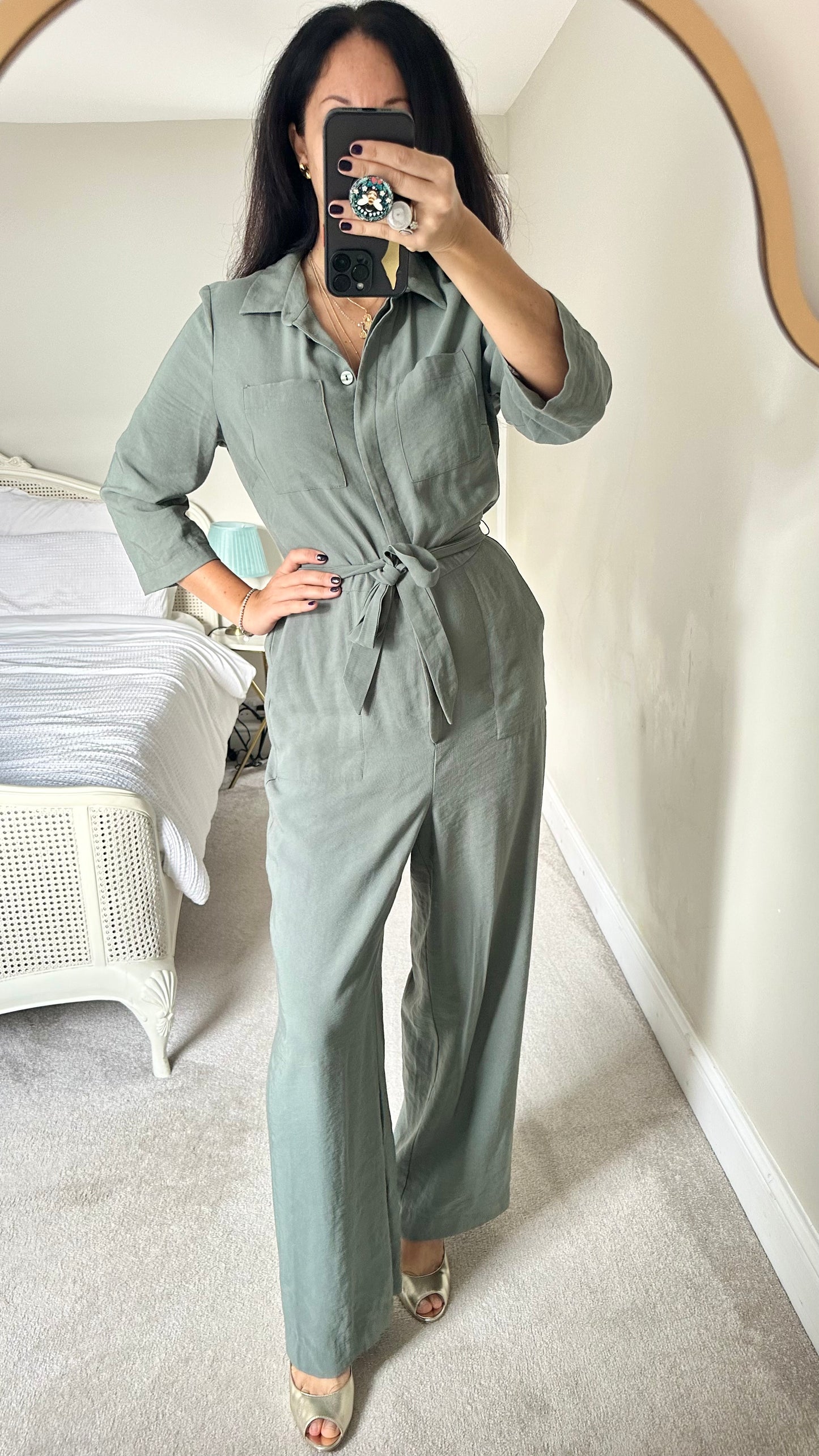 Oliver Bonas khaki olive green jumpsuit Playsuit trousersuit medium large UK 14 vgc