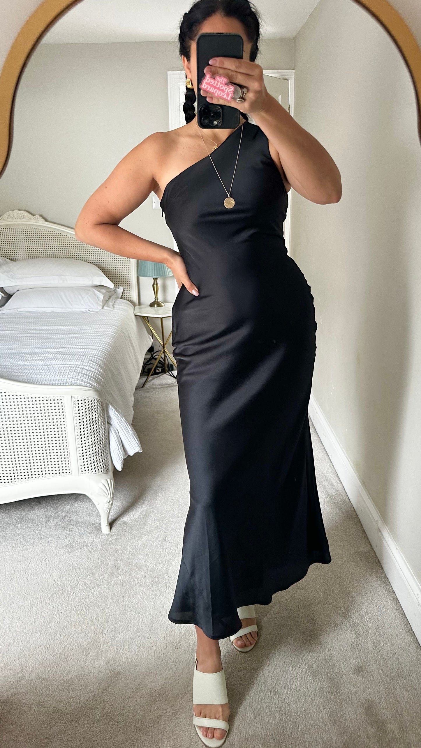 Omnes black one shoulder midi long dress small UK 8 vgc event