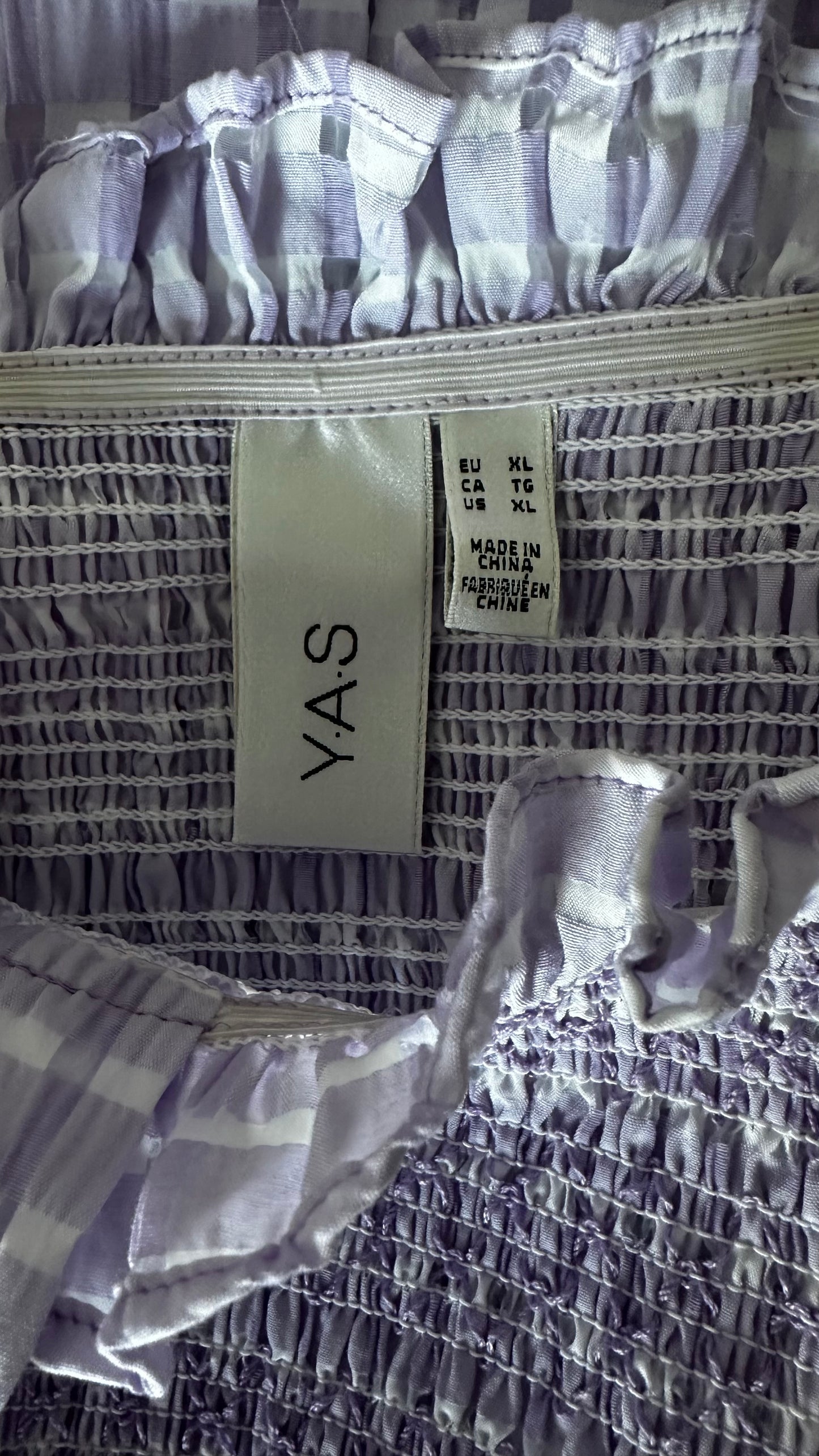 YAS lilac white gingham check midi long maxi dress extra large UK 14-16