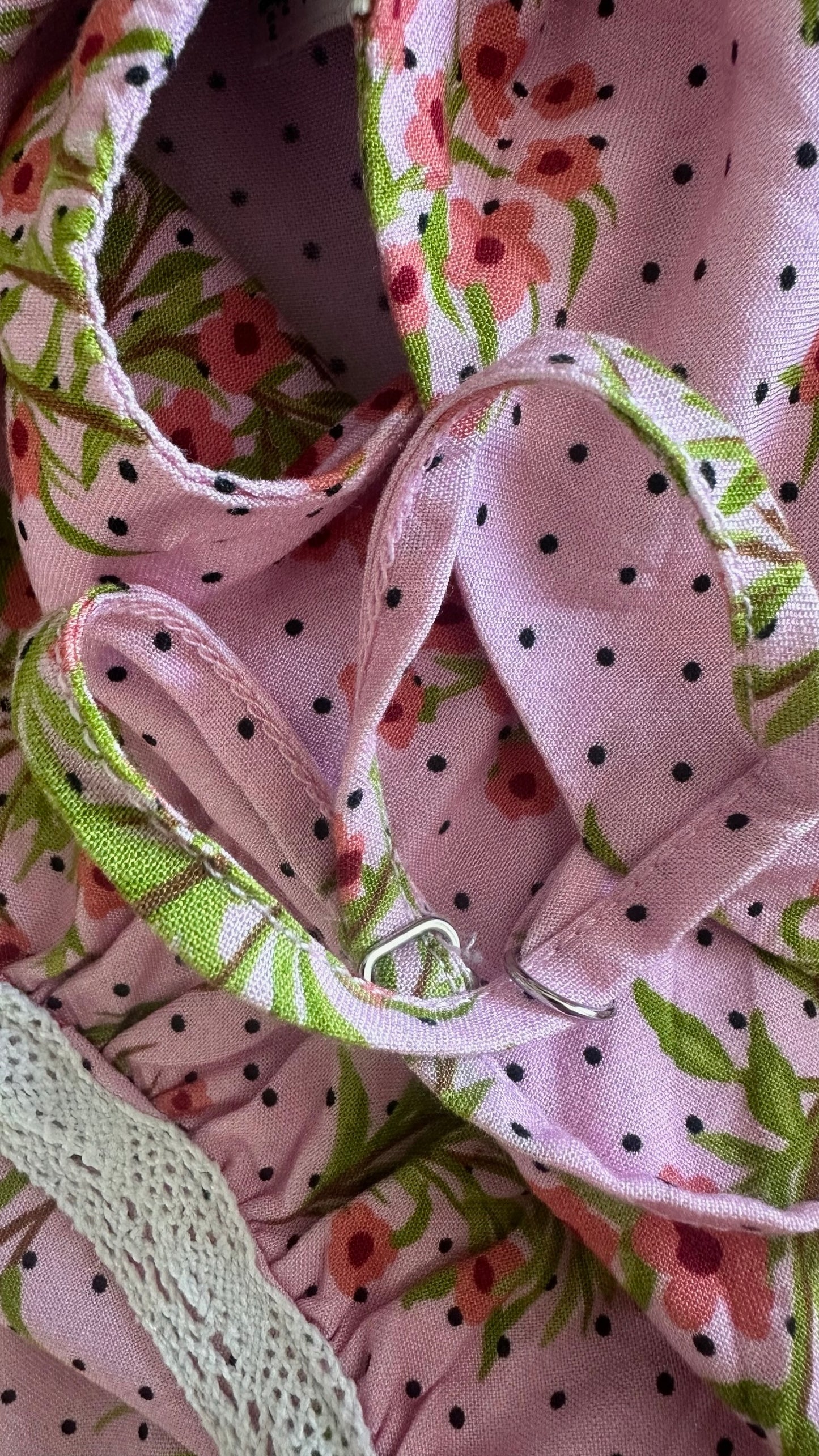 Y.A.S light pink polka dot floral print midaxi slip dress holiday large L UK 12 vgc