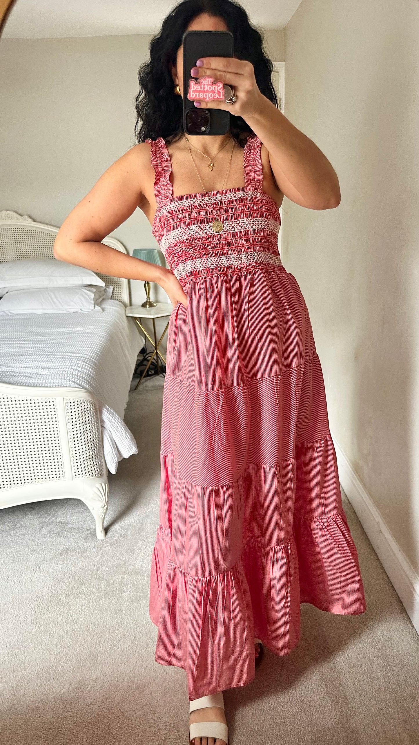 Accessorise red white stripe maxi midi long dress medium UK 14 vgc