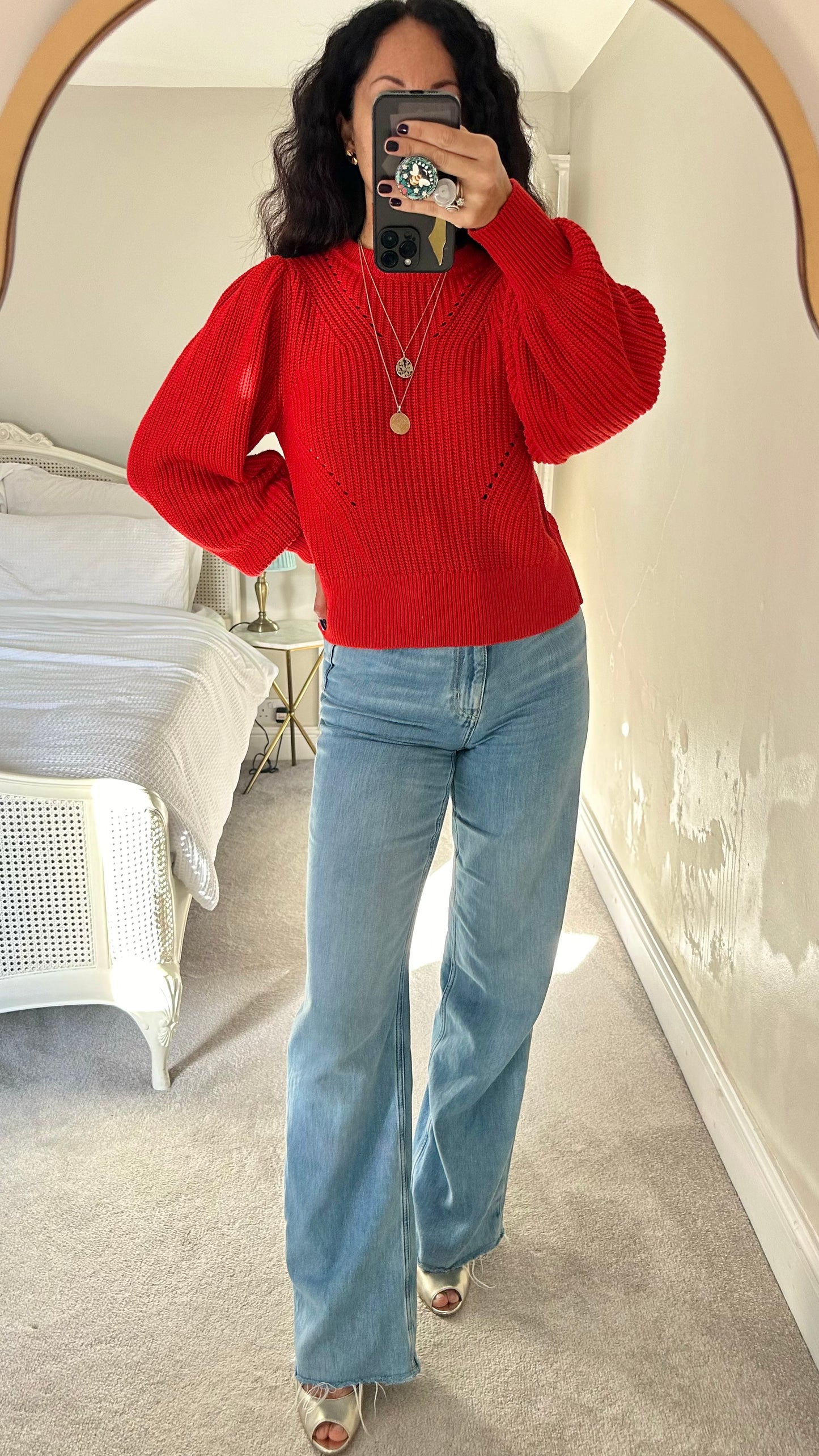 YAS bright red chunky knitted jumper large UK 12-14 vgc