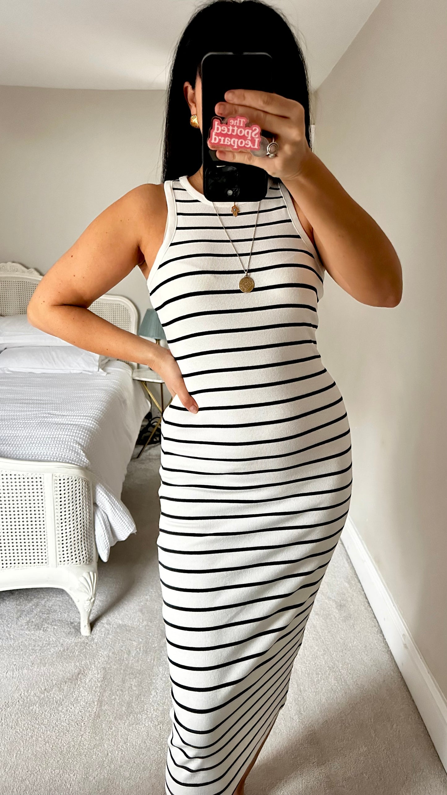Everyday white black stripe midi maxi dress small new UK 8-10 bnwt casual