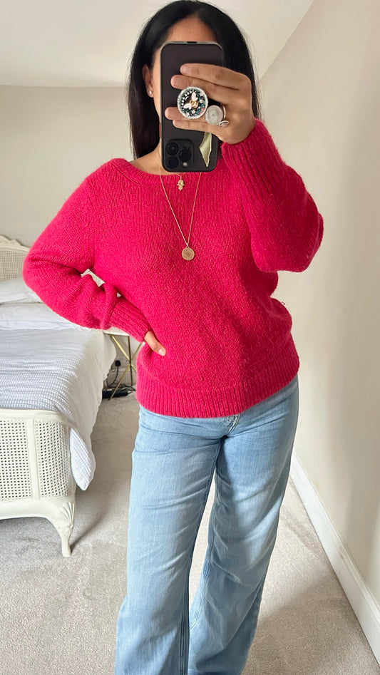 & Other stories fuchsia pink mohair blend scoop back neckline knitted jumper medium M UK 10 W25