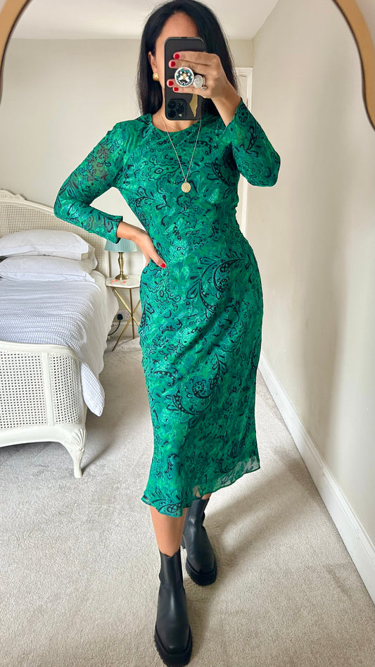 Zara emerald green slip midi long dress small event UK 8-10 vgc w25