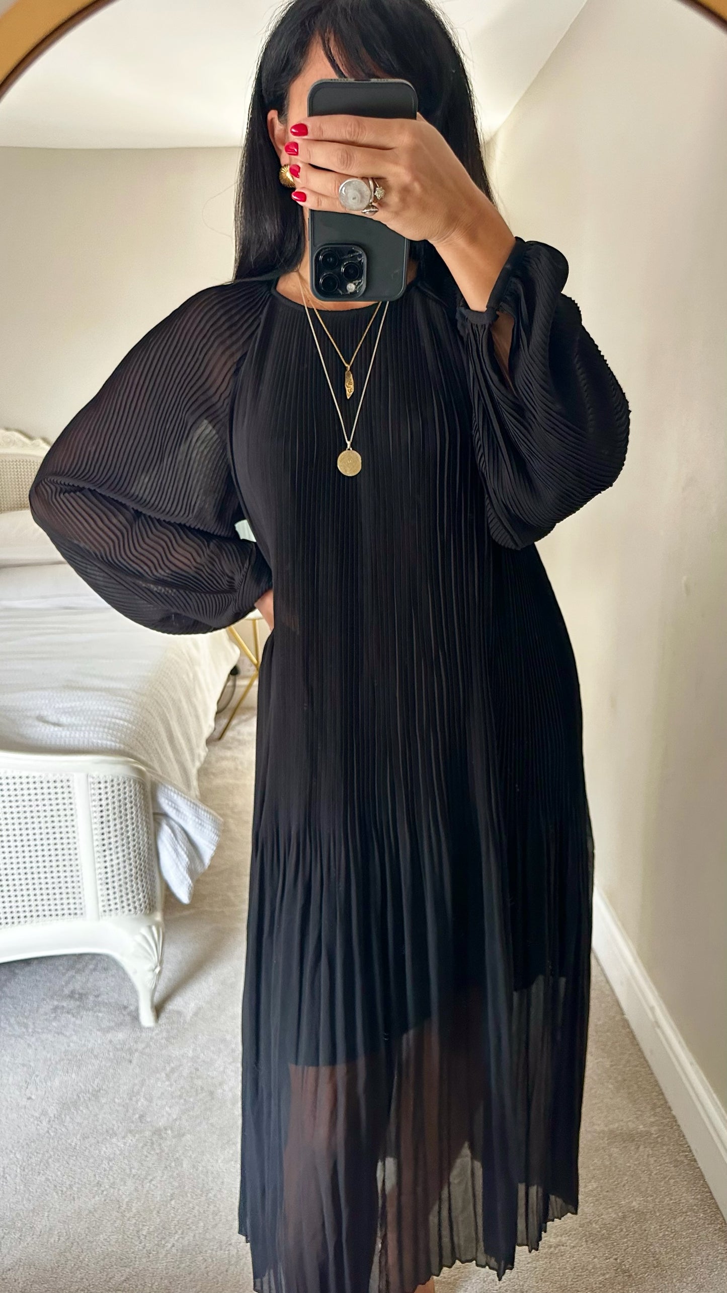 Samsoe black pleated midi dress large UK 12 vgc