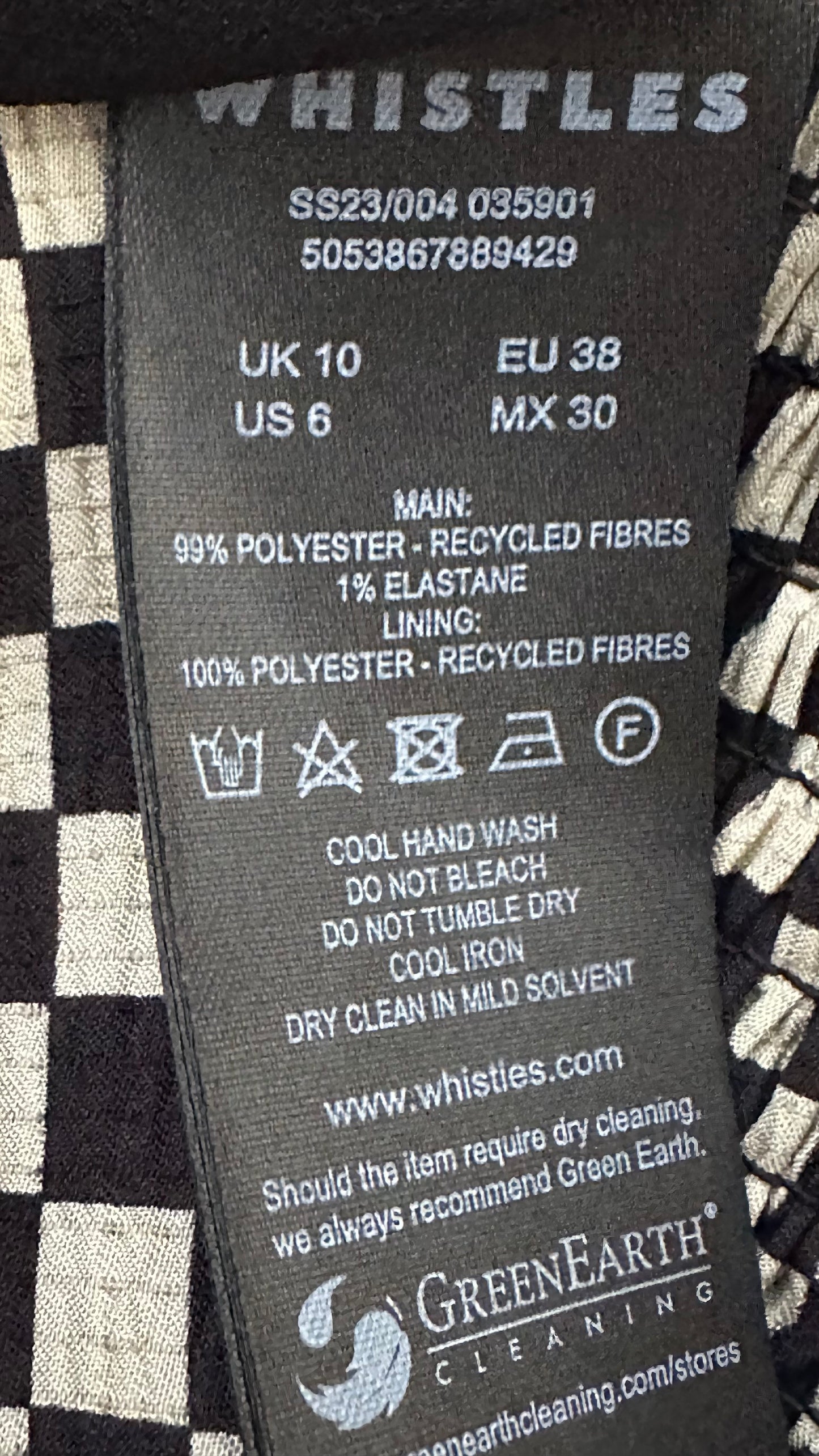 Whistles black cream chequered midi long dress UK 12 vgc event