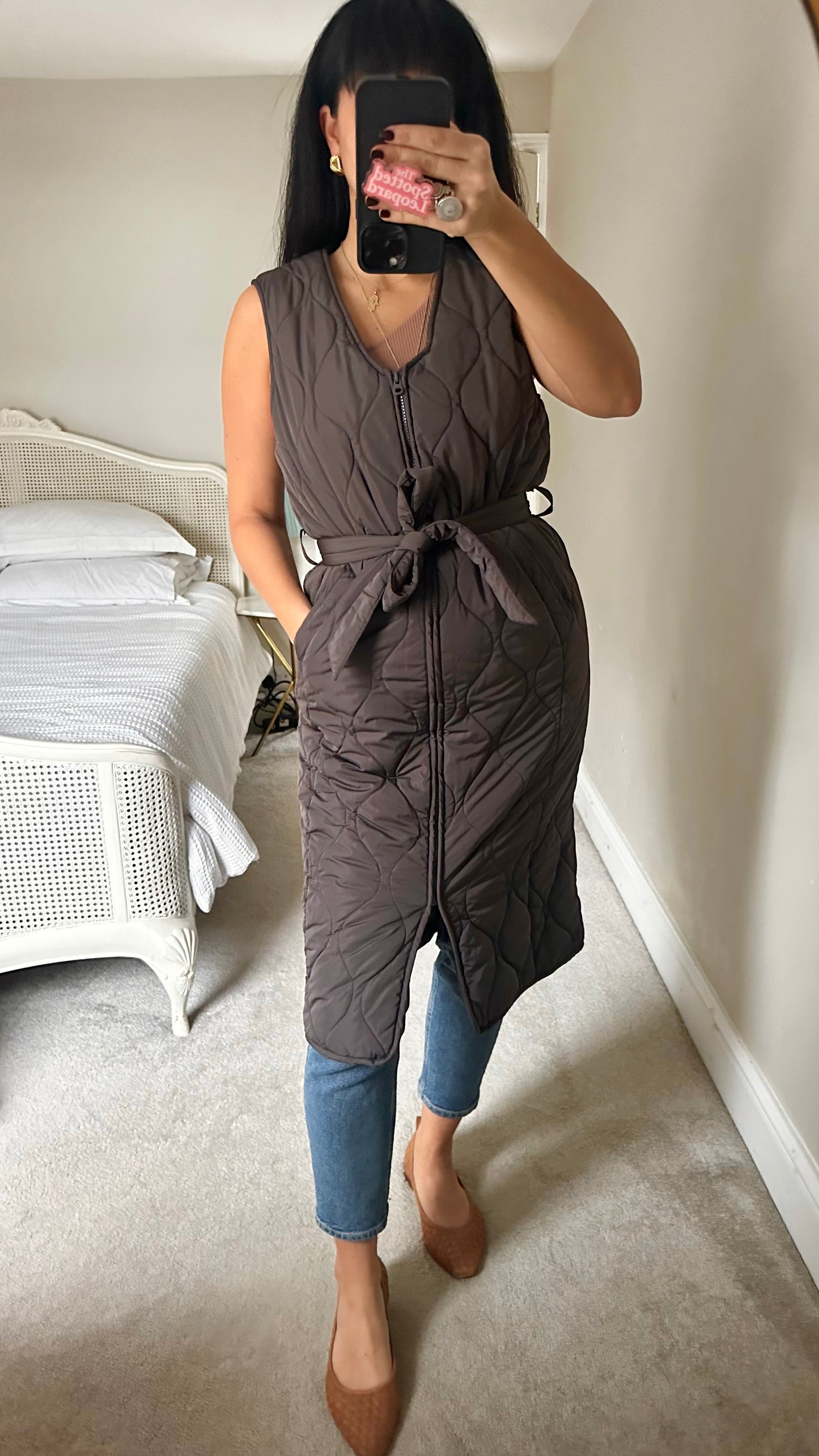 Nobody’s Child brown quilted zip up coat waist coat gilet small UK 8 vgc