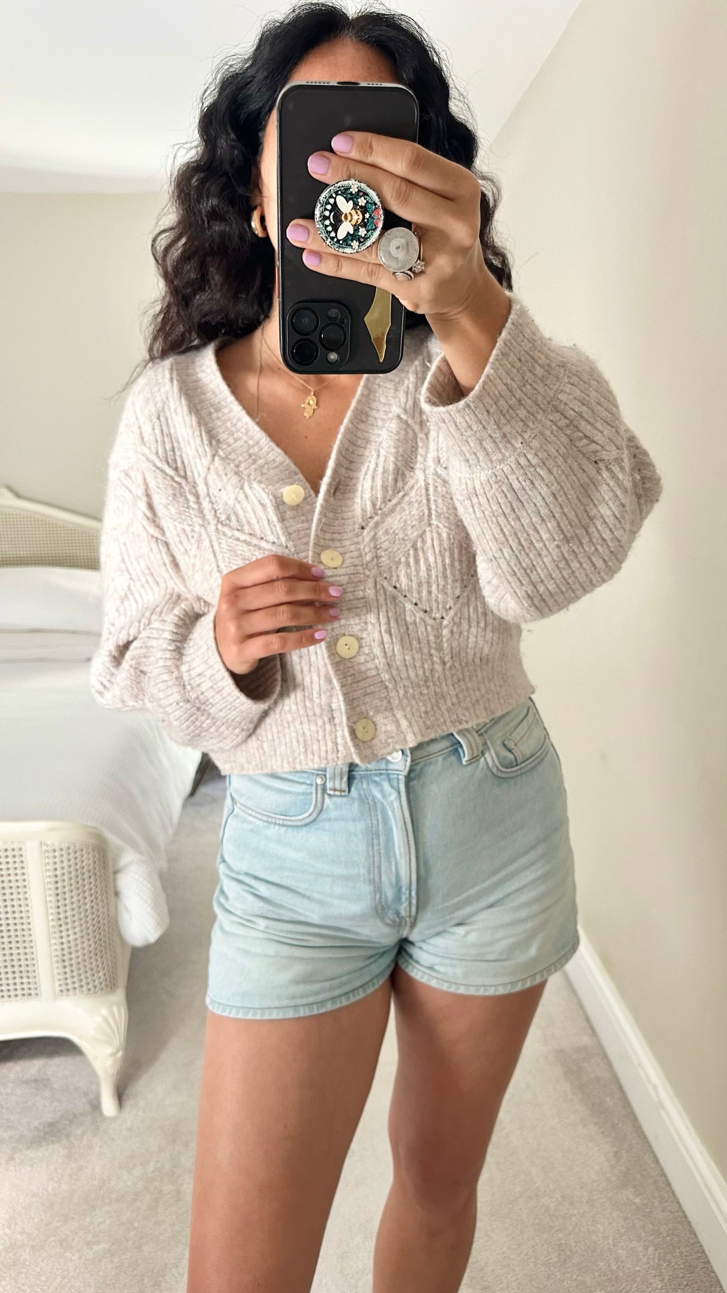 &Other stories grey pink multicoloured alpaca blend knitted cardigan small medium SM UK 8-10