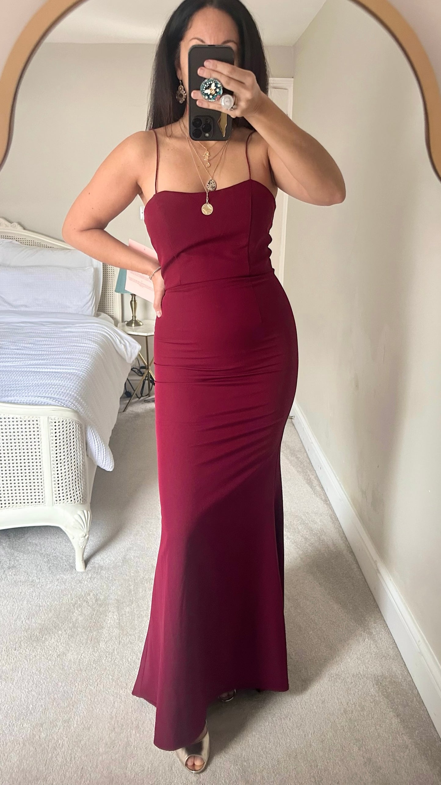 JARLO burgundy fitted maxi dress black tie gala event medium M UK 10 NWT