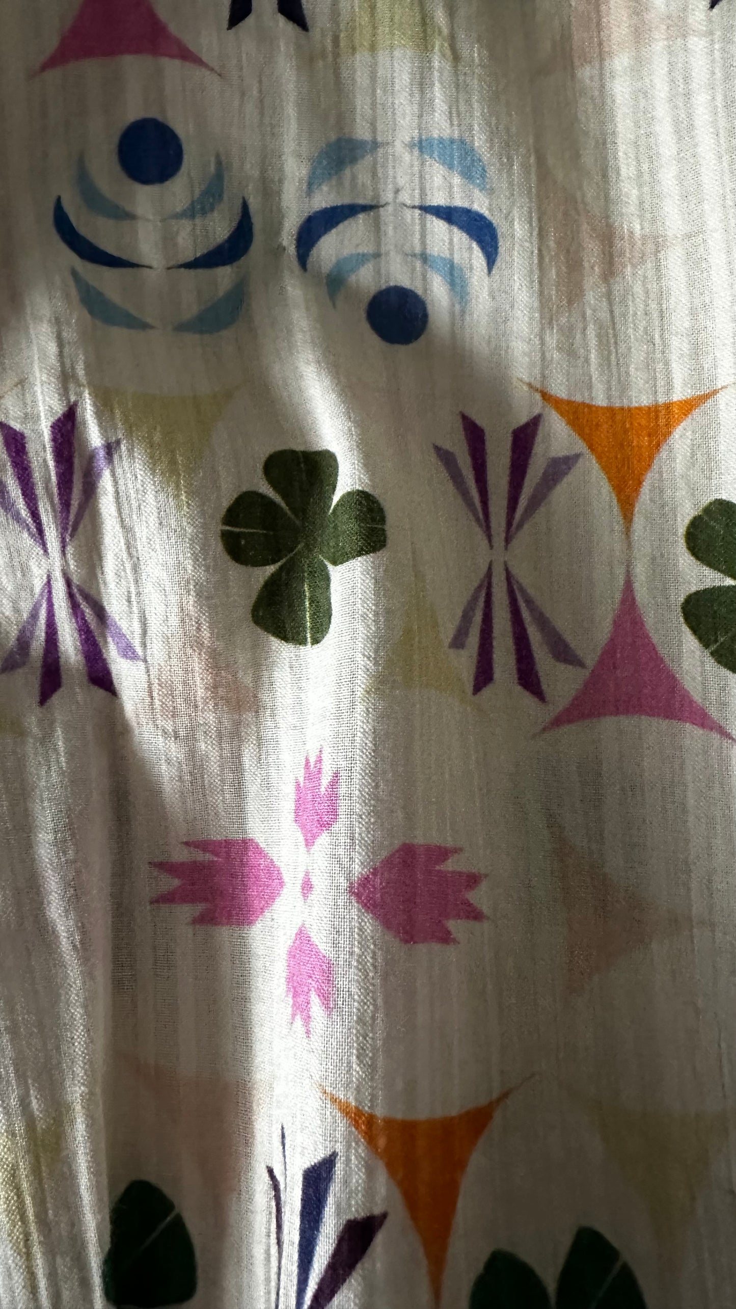 Stella Nova cream green pink clover print scalloped midi long holiday event dress small UK 8 vgc cotton