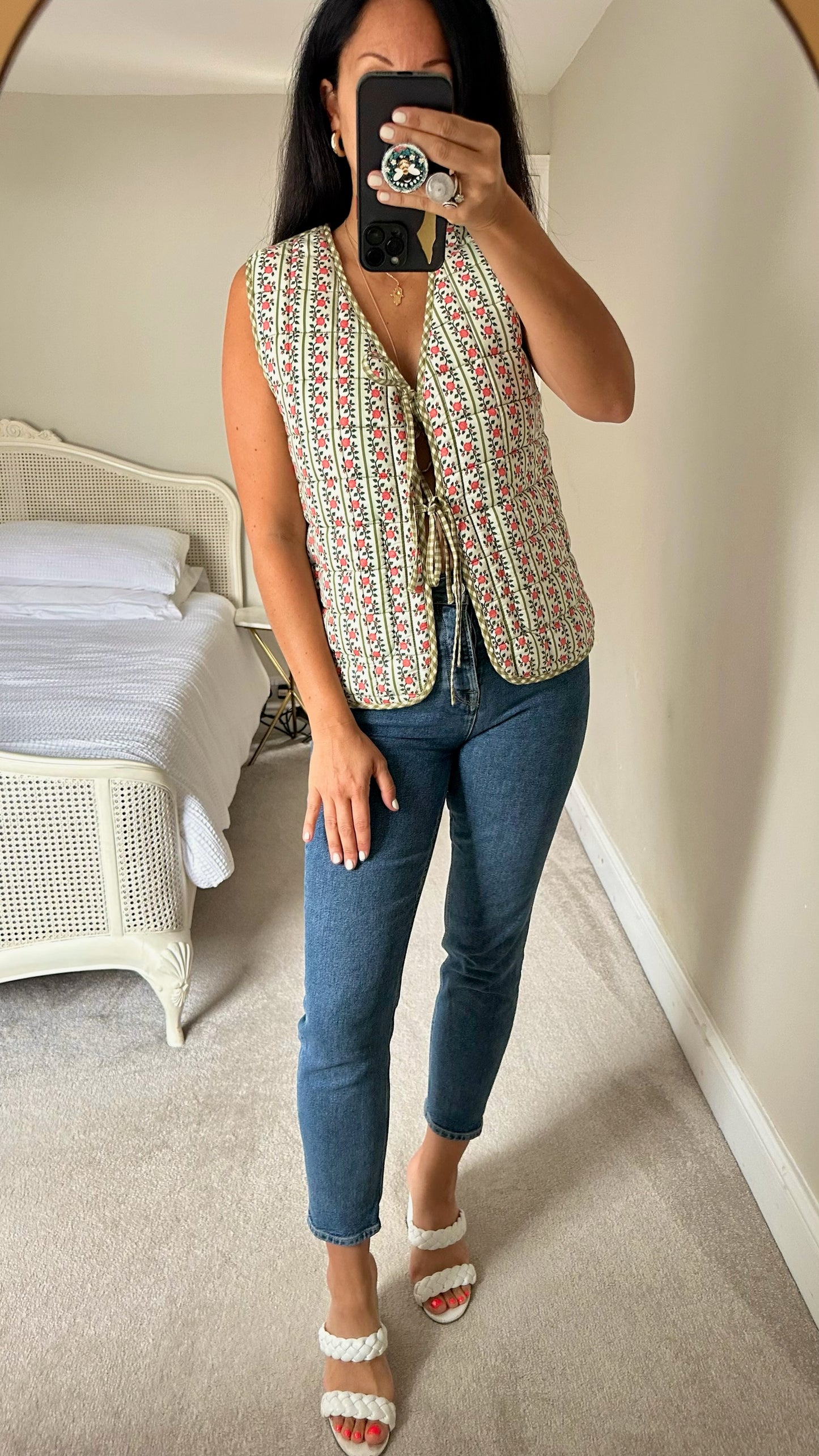 Damson madder reversible green pink gingham waistcoat top medium UK 10 vgc
