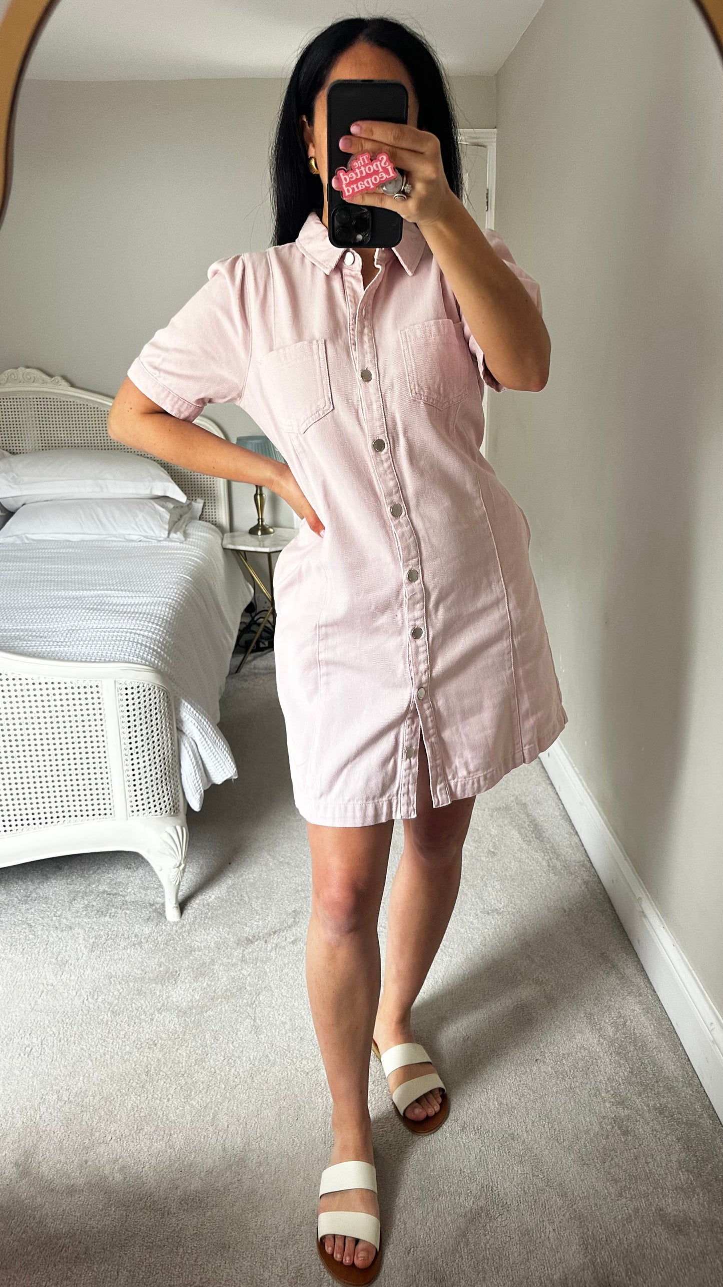 Phase Eight pink denim casual dress button up medium UK 14 vgc