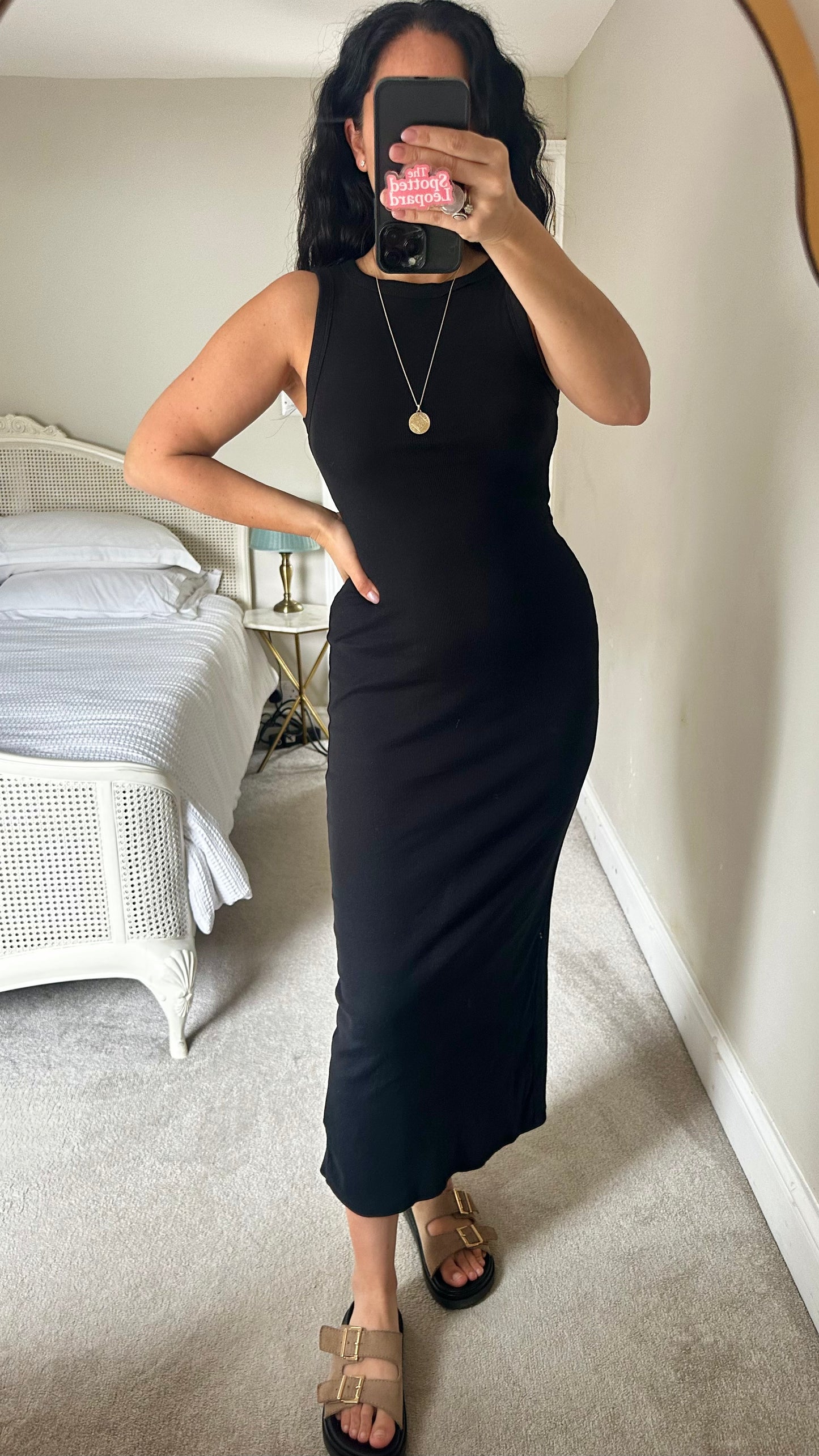 H&M black ribbed midi maxi t shirt dress small UK 8-10 vgc