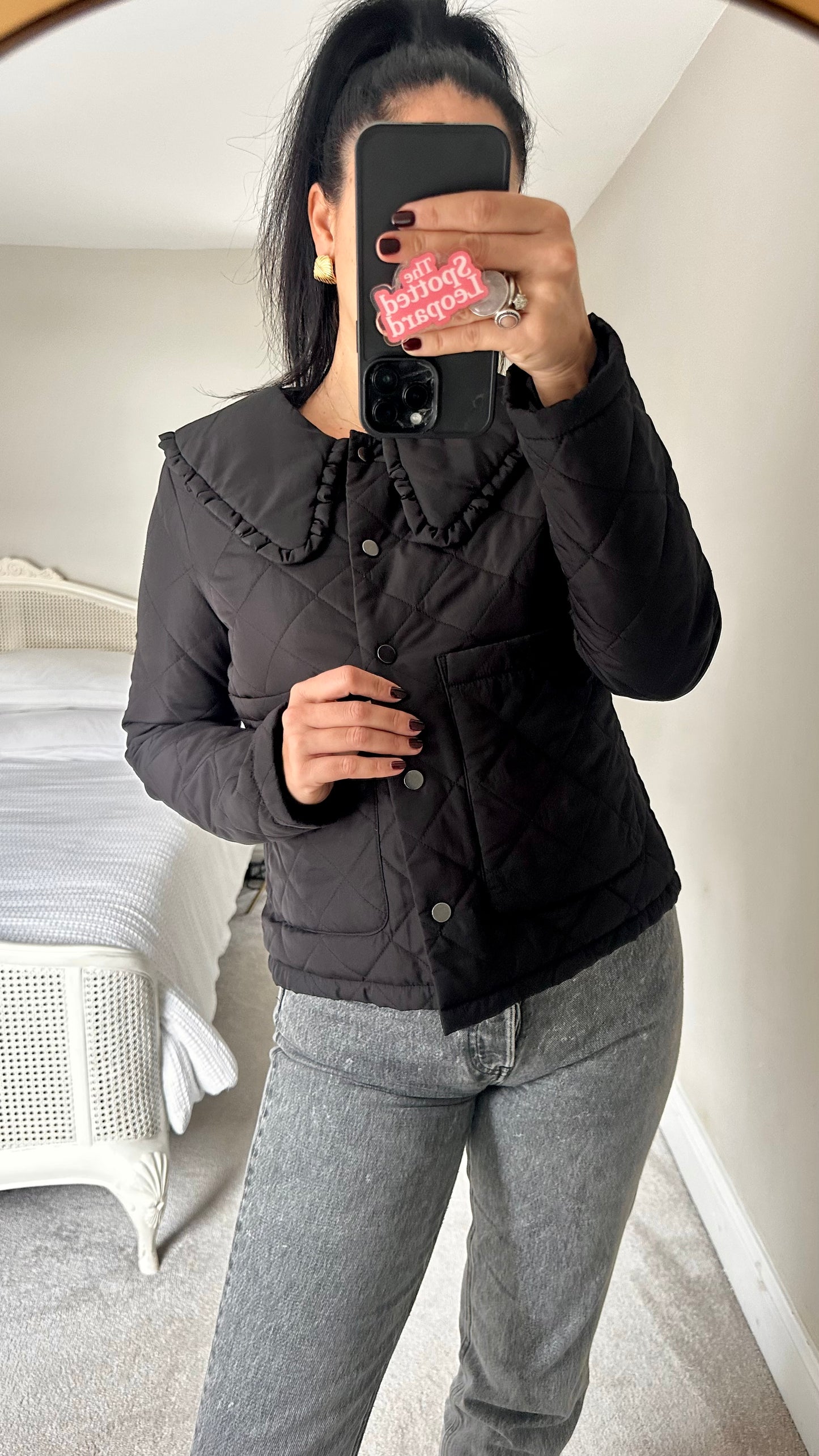 Vila black collared quilted jacket coat small UK 8 vgc