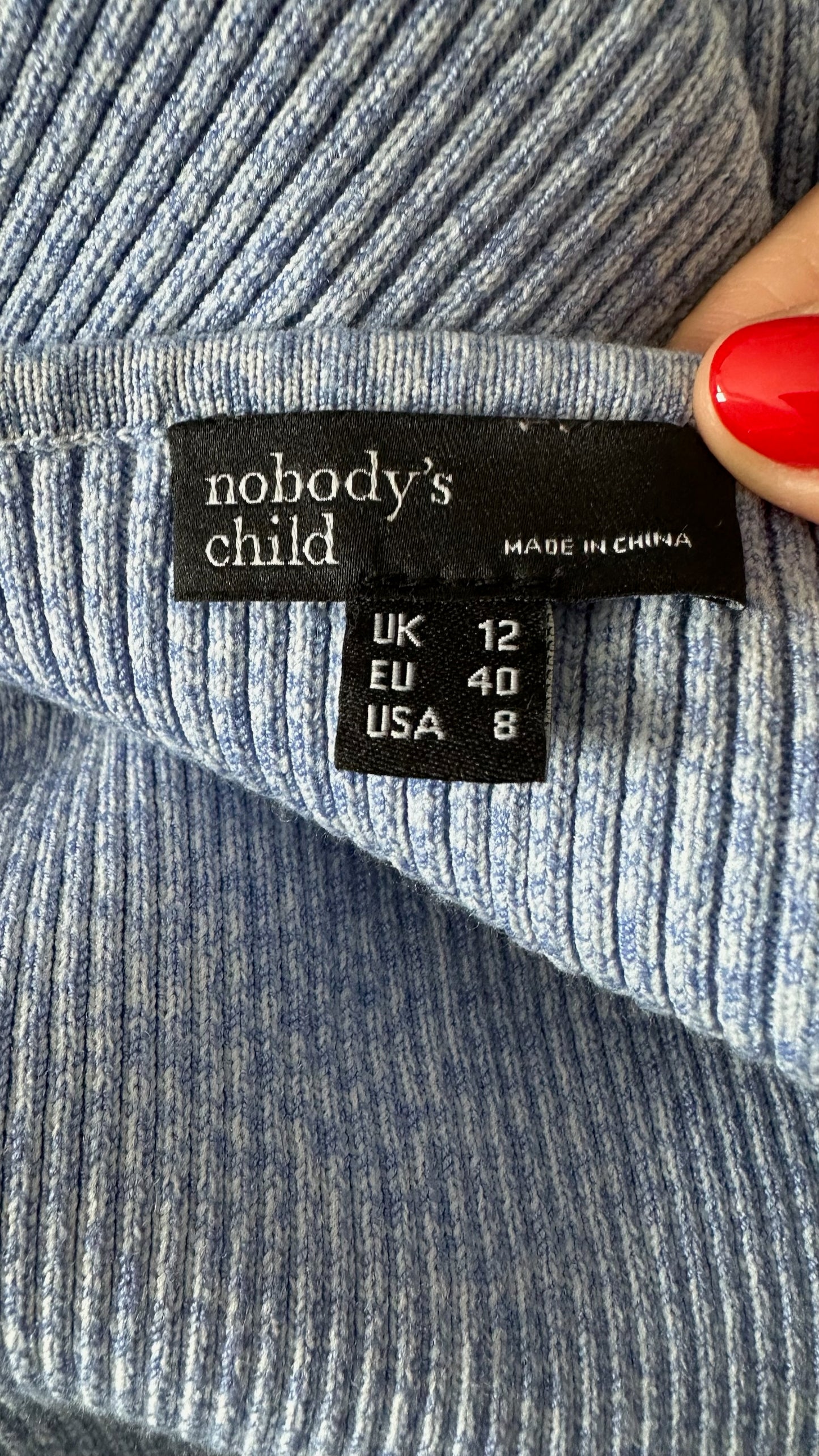 Nobody's child light blue knitted jumper dress large UK 12 vgc w25