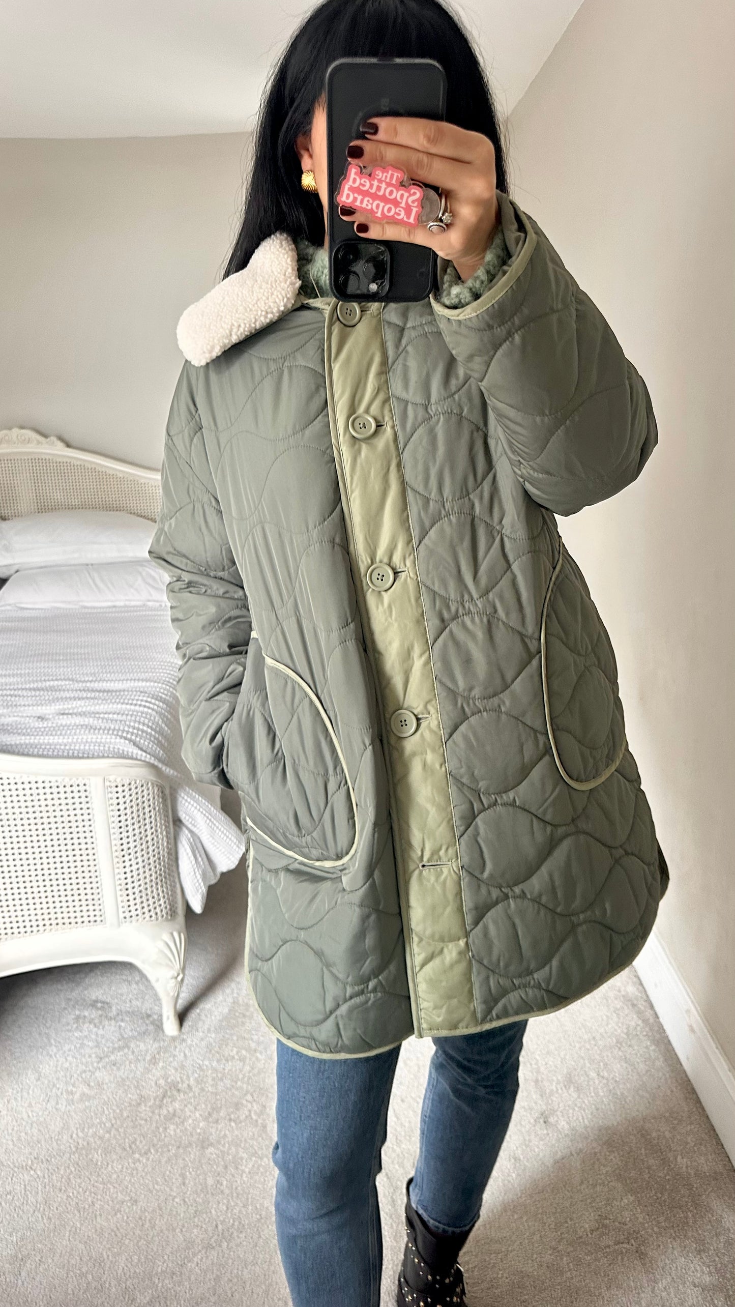 Albaray khaki green quilted puffa coat medium large UK 12-14 vgc