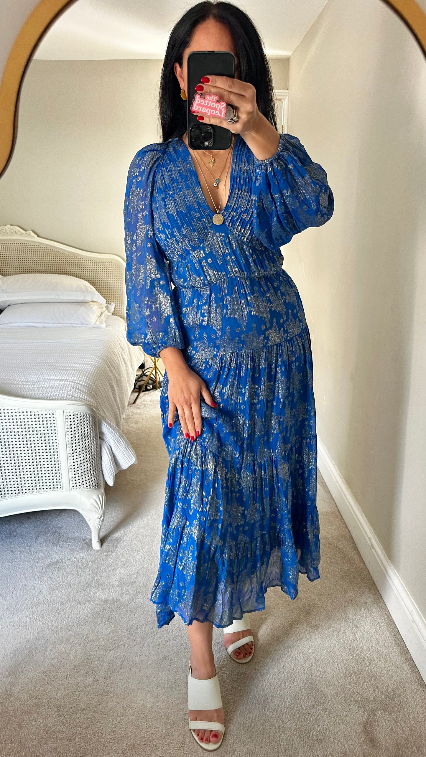 Oliver Bonas royal blue silver metallic maxi long dress UK 8 10 event vgc