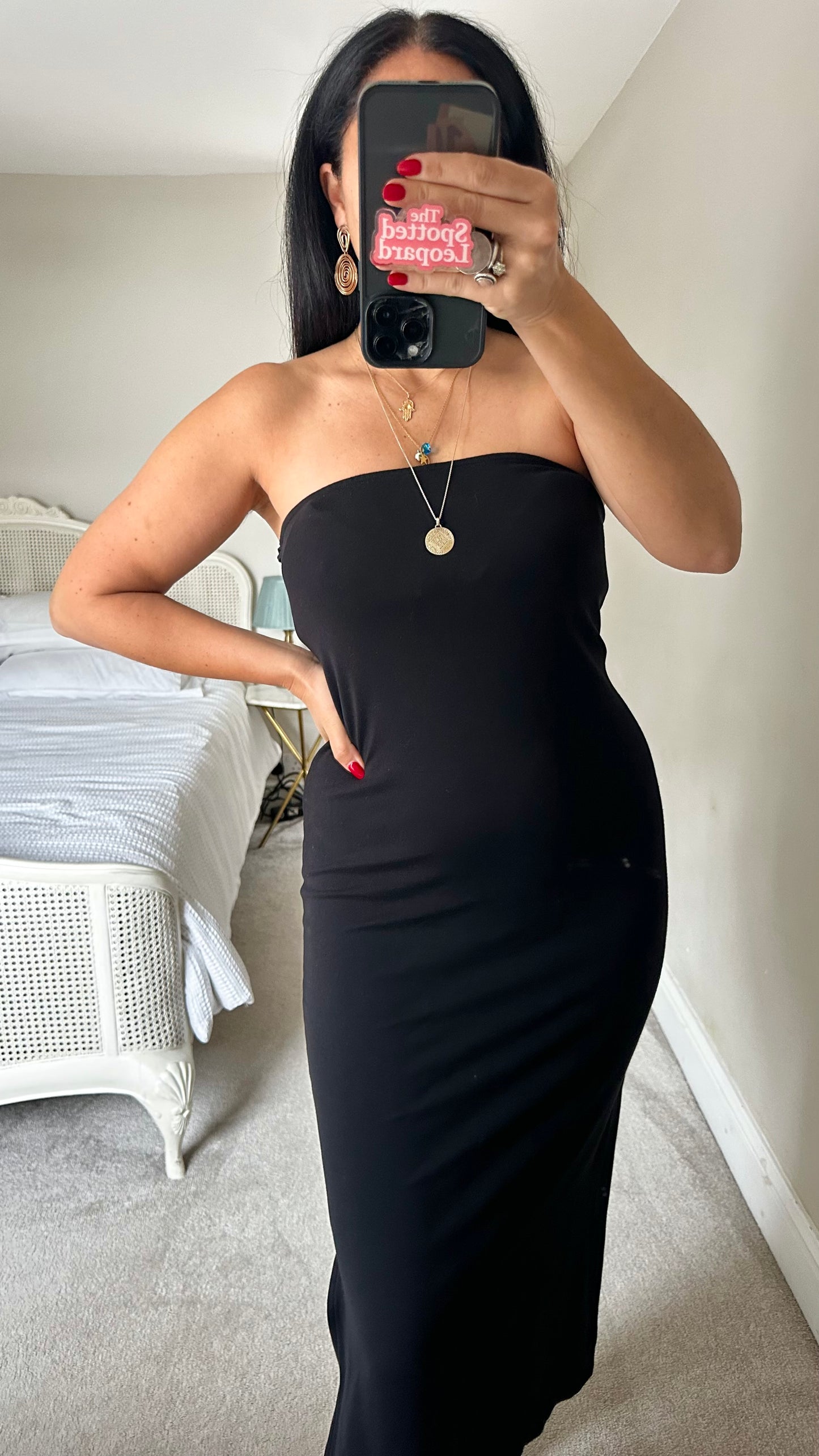 & other stories black midi tube jersey holiday strapless dress medium UK 12-14 vgc