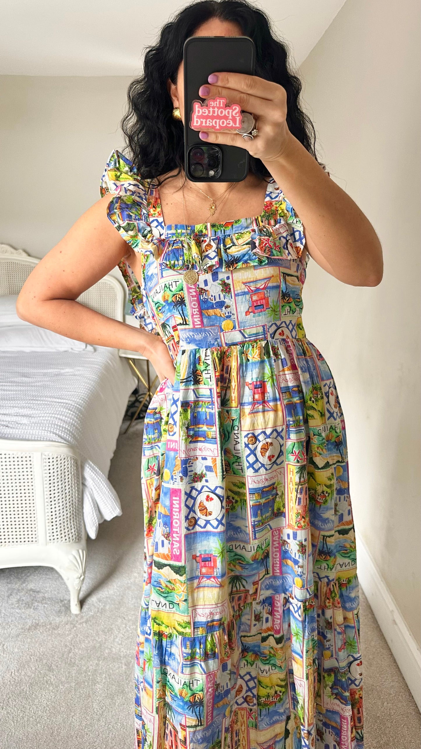 Nobody’s Child multicoloured Thailand Marrakesh stamps dress small UK 10 vgc midi holiday