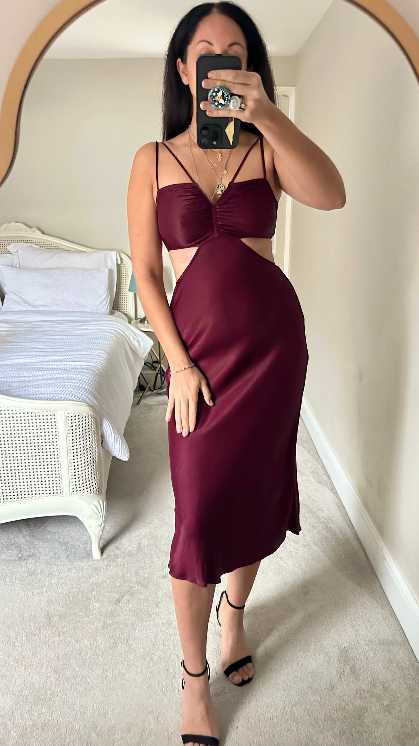 &Other stories burgundy plum cut out satin feel midi dress Christmas party event small S UK 8 vgc