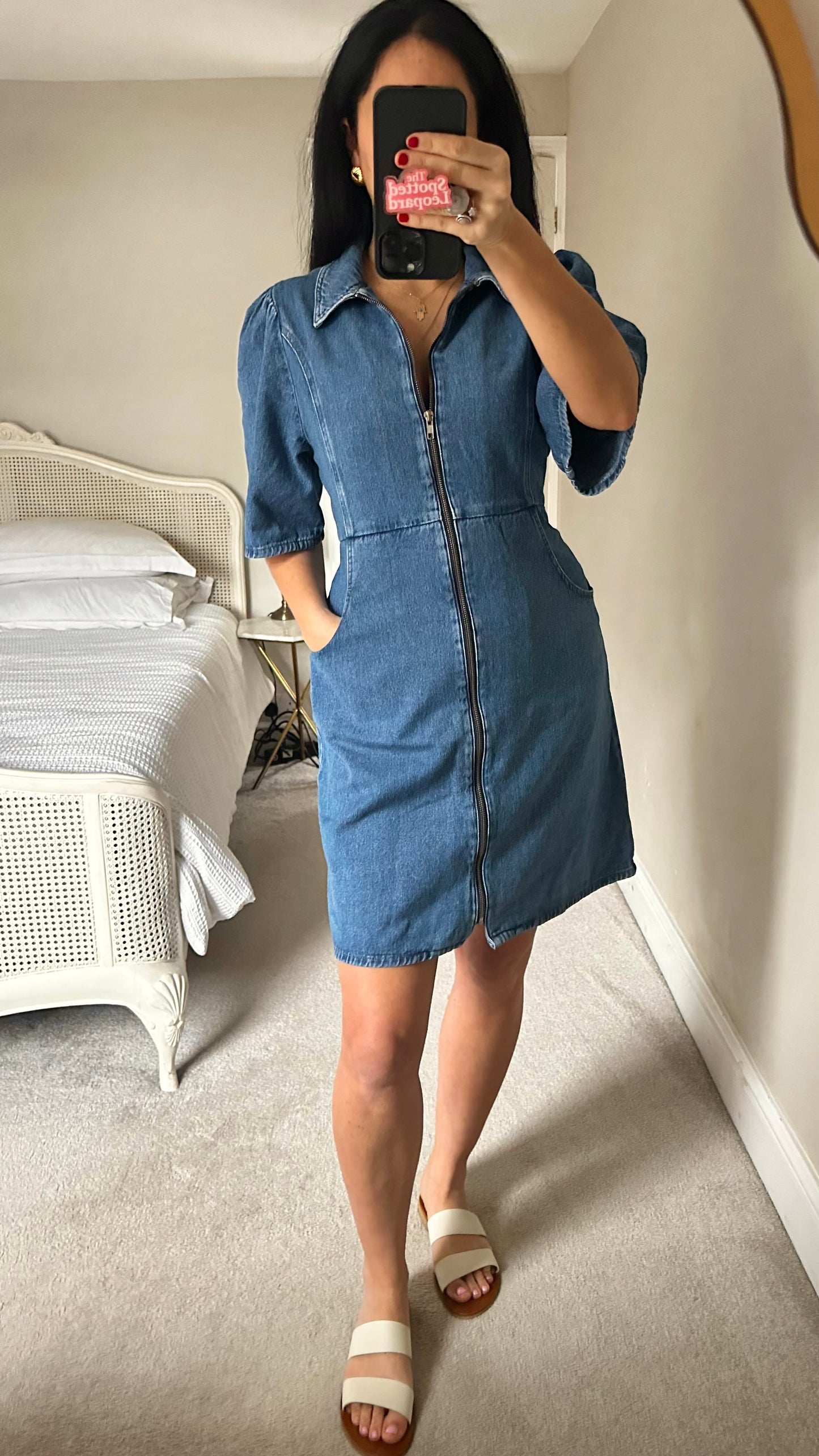 Gestuze navy blue denim jeans zip up mini dress medium UK 14 vgc