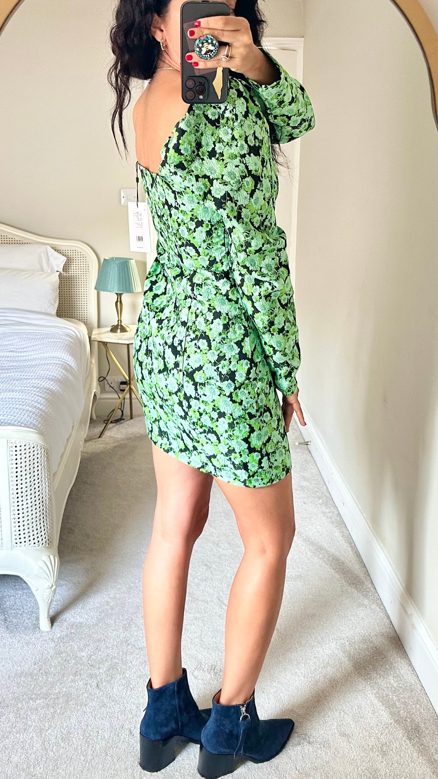 Selected Femme @ Anthropologie Green black floral brocade mini event dress medium UK 10 new bnwt