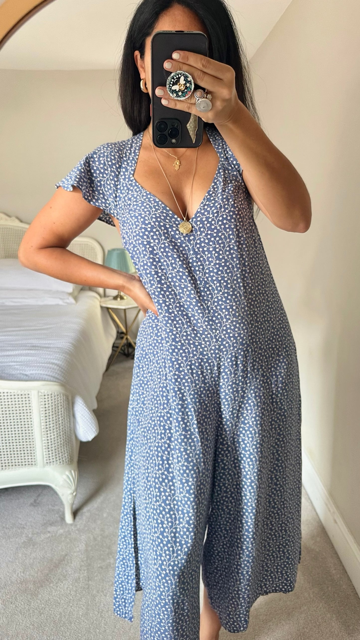 French connection blue white cornflower culotte flutter sleeve crop jumpsuit medium M UK 10
