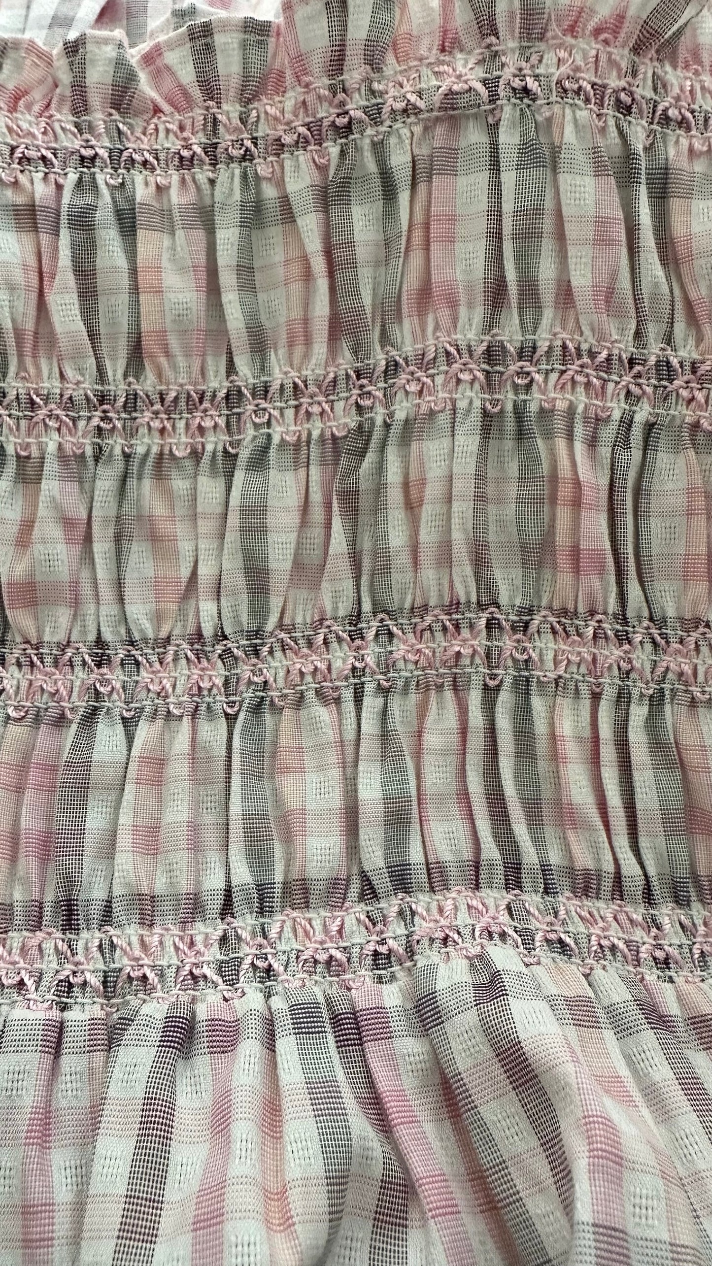 French connection pink beige gingham tiered hem maxi dress medium large L UK 10-12