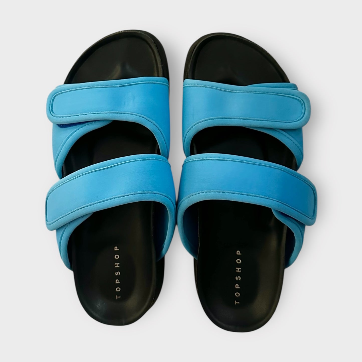 Topshop light blue Velcro sliders sandals holiday shoes flats EU 38 UK 5