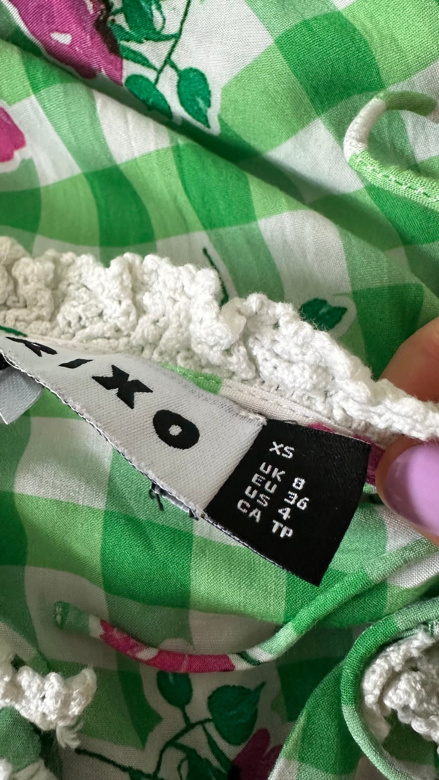 RIXO green white pink gingham check long event dress midi long small UK 8 vgc