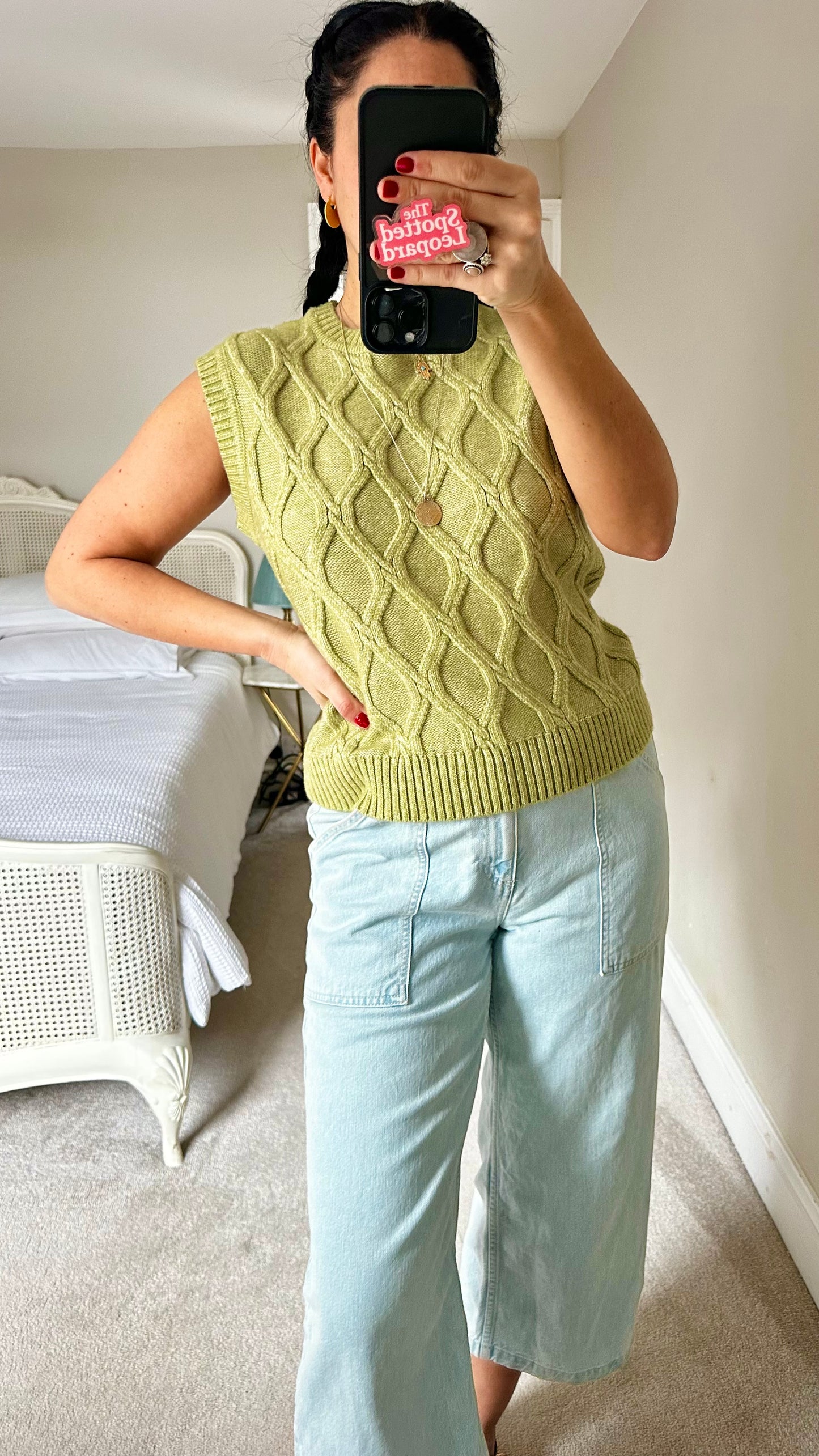 Marks & Spencer M&S sage green knitted vest top tank small UK 10 vgc
