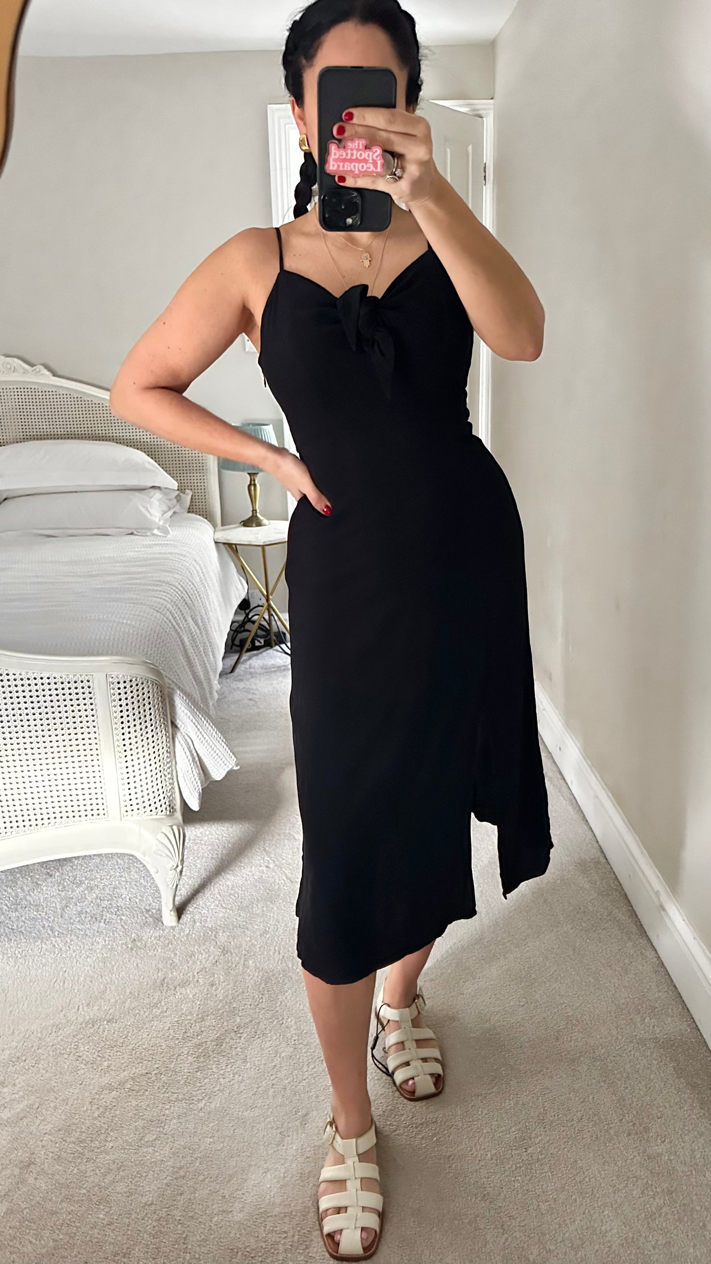 & other stories black strappy sun dress side split holiday small UK 10 vgc