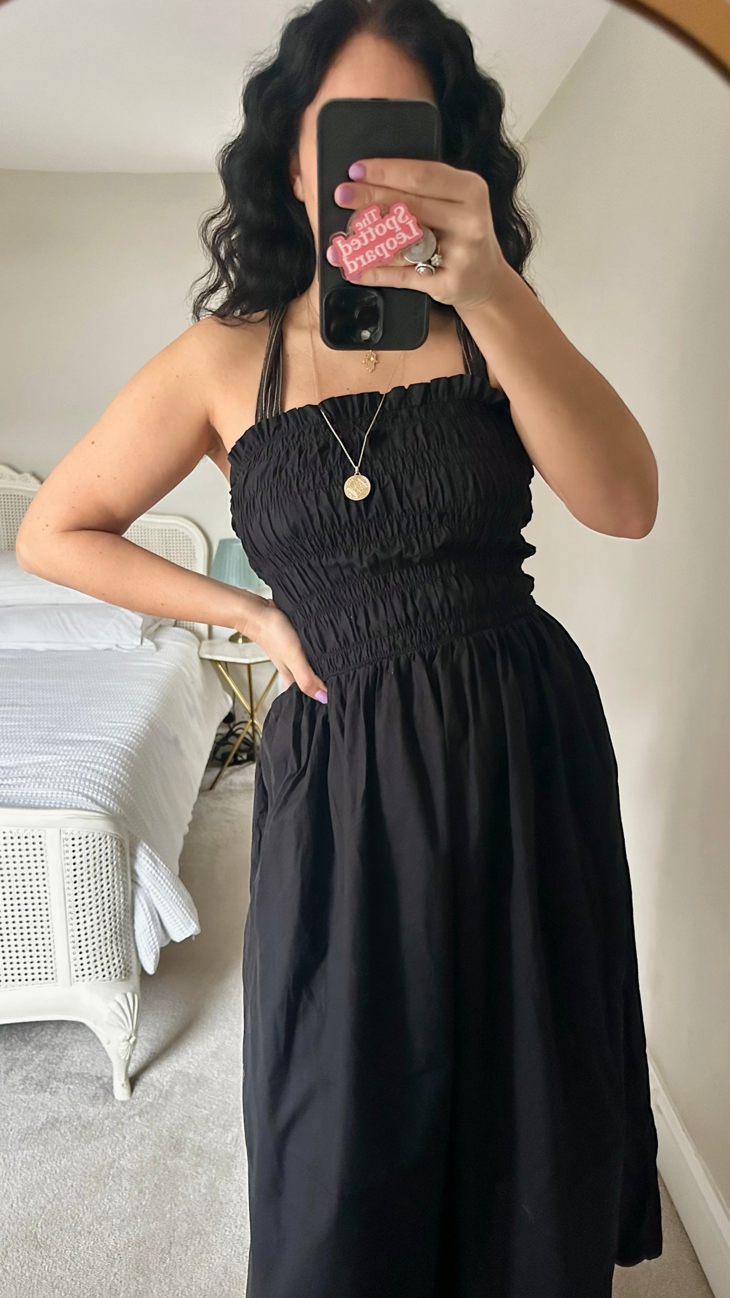 Zara black shirred bust cotton holiday midi dress small UK 8-10 vgc